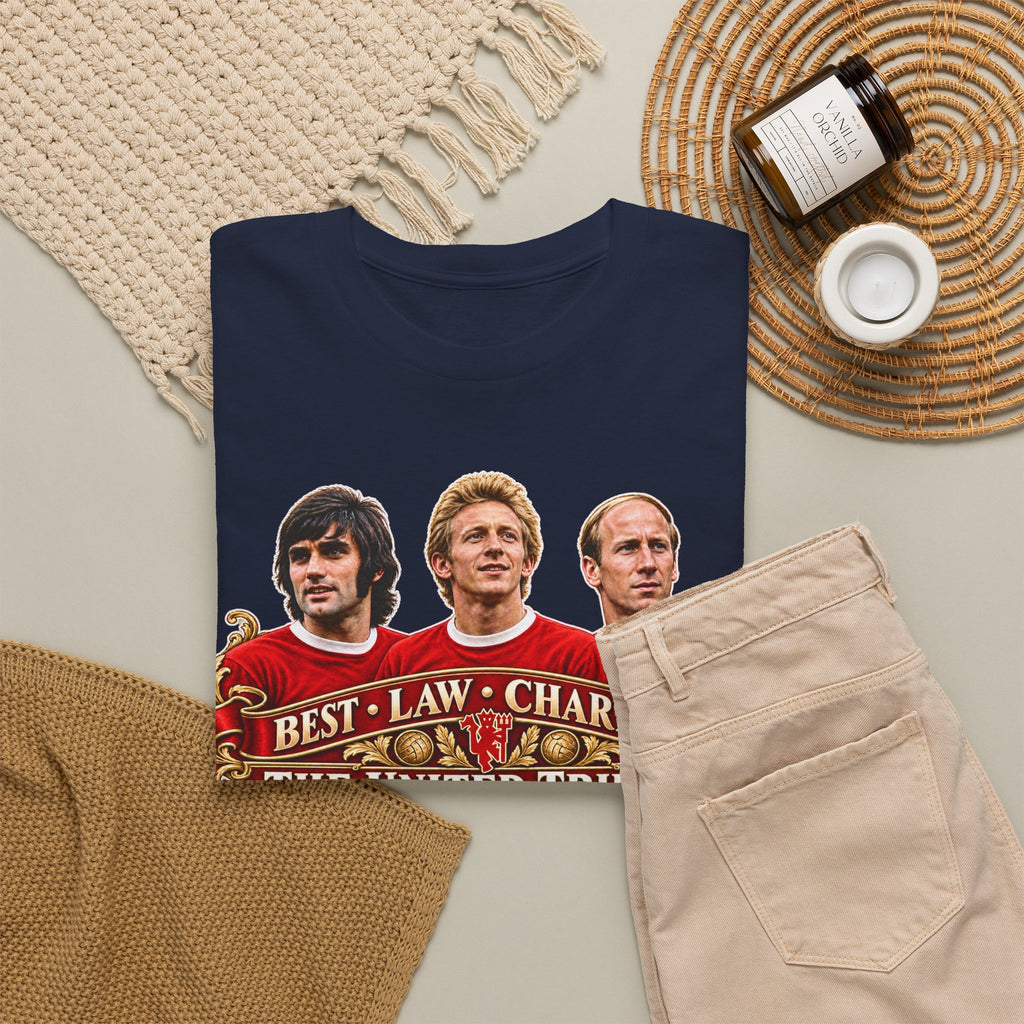 T-Shirt — 'The United Trinity: Best · Law · Charlton' Vintage Football Tribute Tee