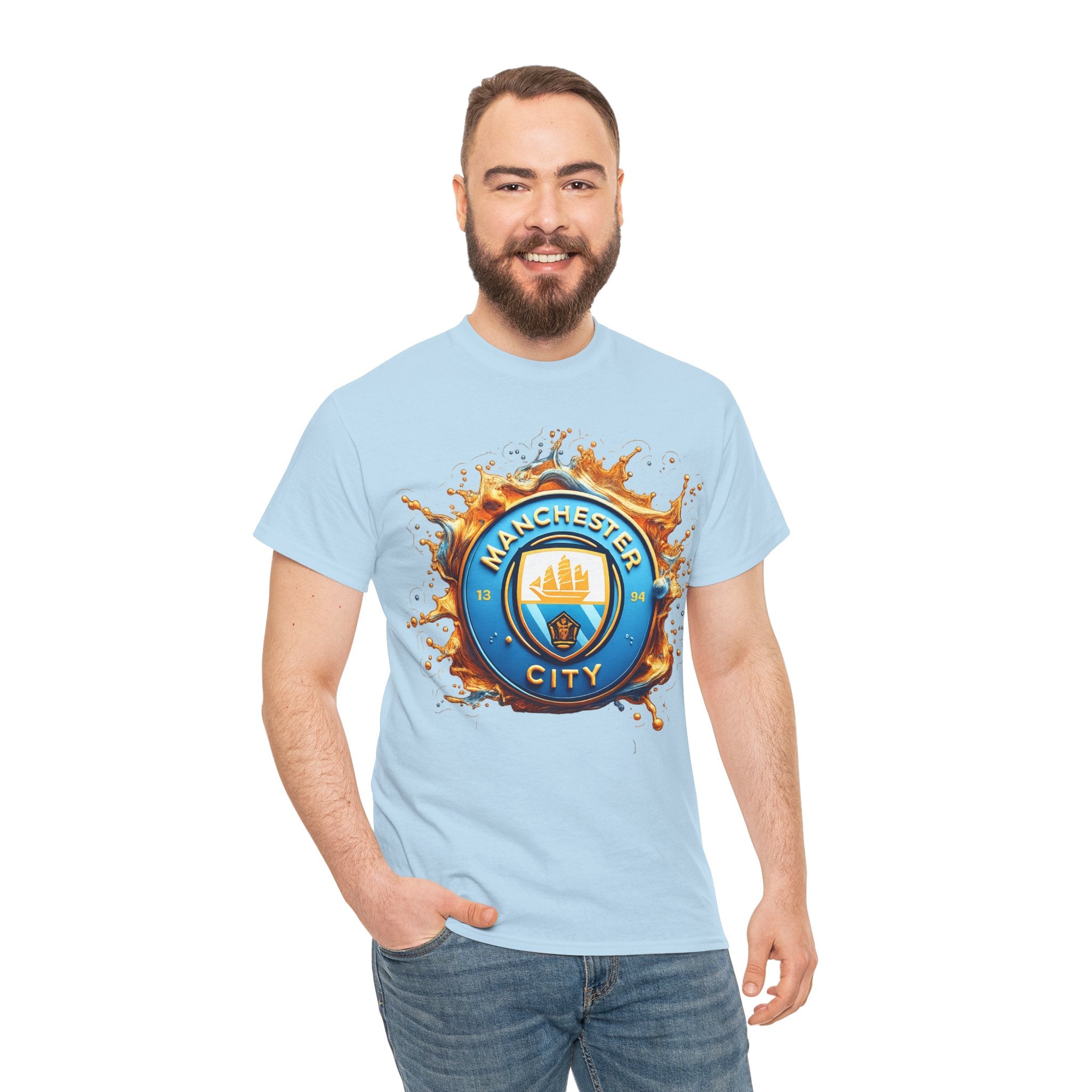 Manchester City Inspired Splash Logo Cotton T-Shirt