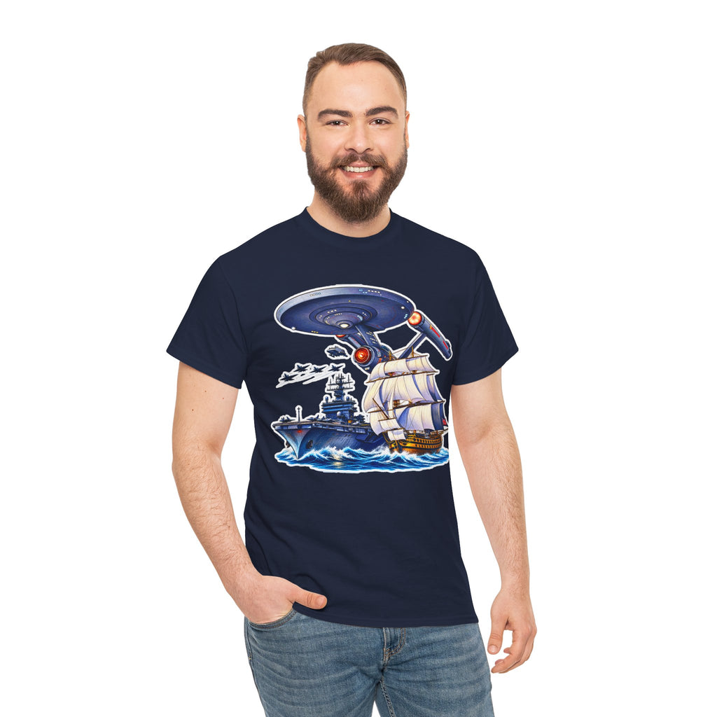 Nautical Starship Called Enterprise T-Shirt — Vintage Sailing Ship Meets Spaceship Graphic Tee