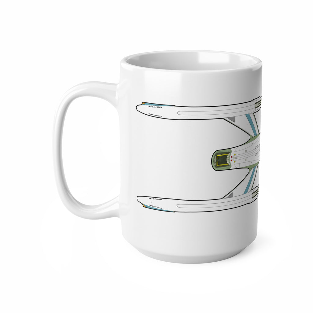 Spaceship Outline Coffee Mug — Retro Sci‑Fi Starship Ceramic Mug (11oz & 15oz)