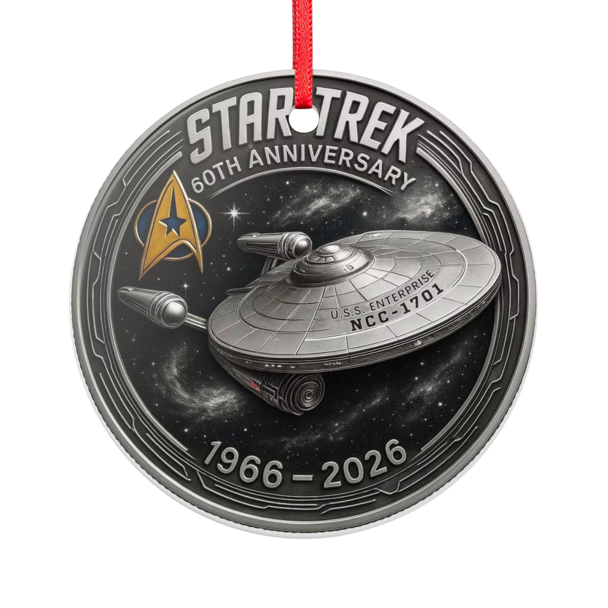 Star Trek 60th Anniversary Ceramic Ornament – USS NCC-1701 Two-Sided Holiday Decoration (1966–2026)