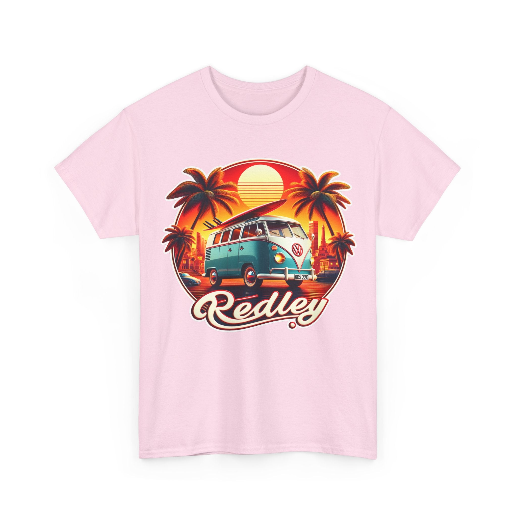 Vintage Surf Van T-Shirt – Retro Beach Sunset Tee with 'Redley' Script
