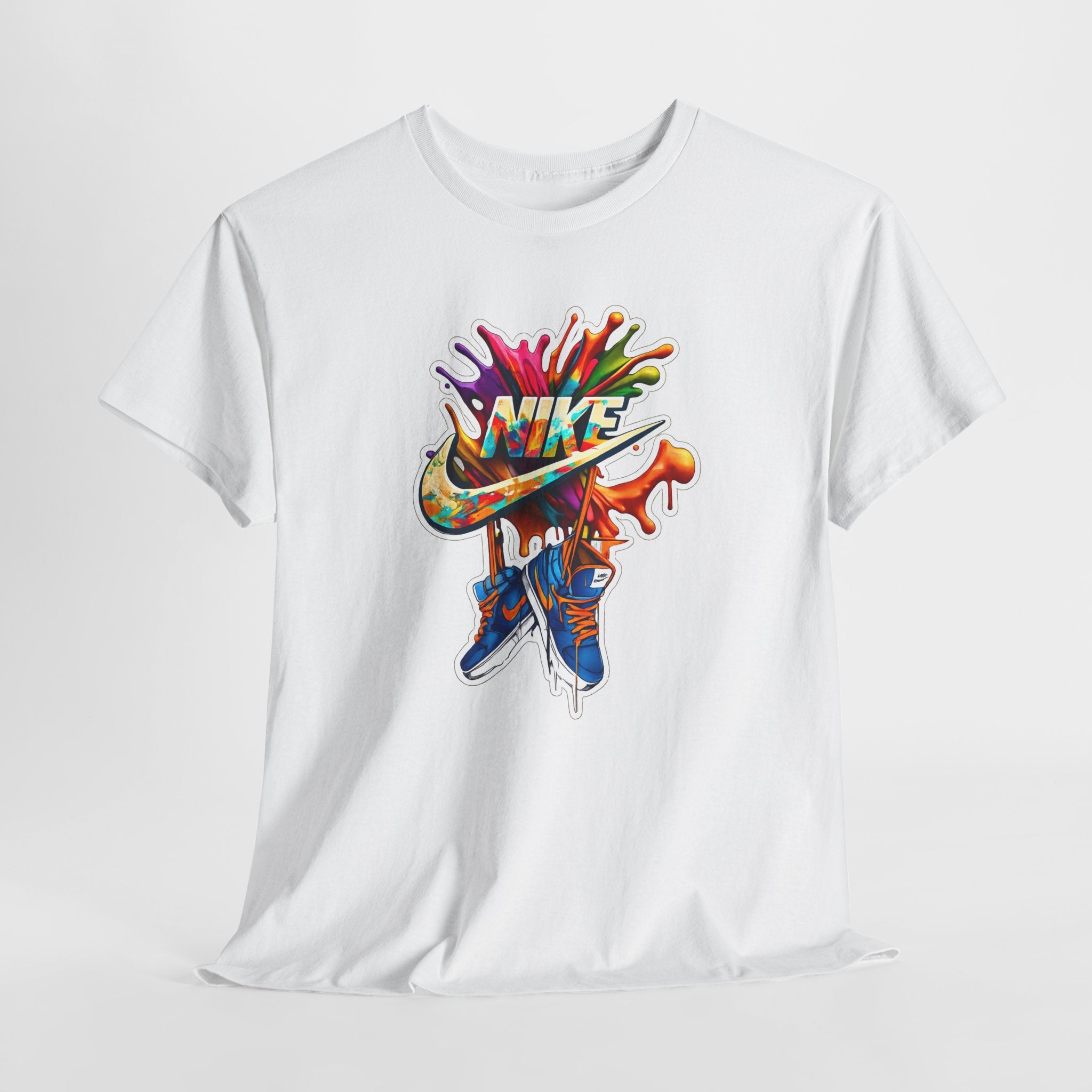 Nike Inspired Splash Graphic Tee — Colorful Sneaker Streetwear T-Shirt