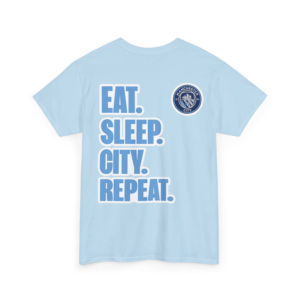 Manchester City T-Shirt – 'Eat. Sleep. City. Repeat.' Football Fan Tee
