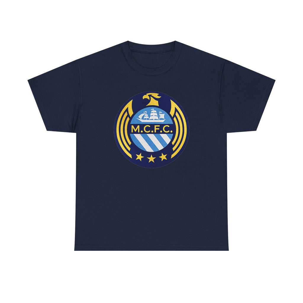 MCFC Crest T-Shirt — Vintage Blue & Gold Soccer Tee