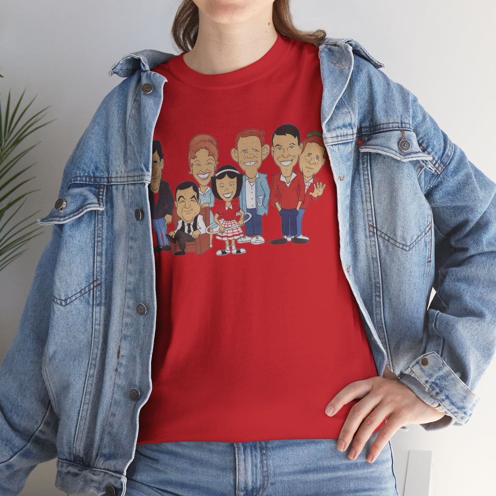 Happy Days Retro TV Cast Cartoon Tee - Vintage Sitcom Character Group Shirt