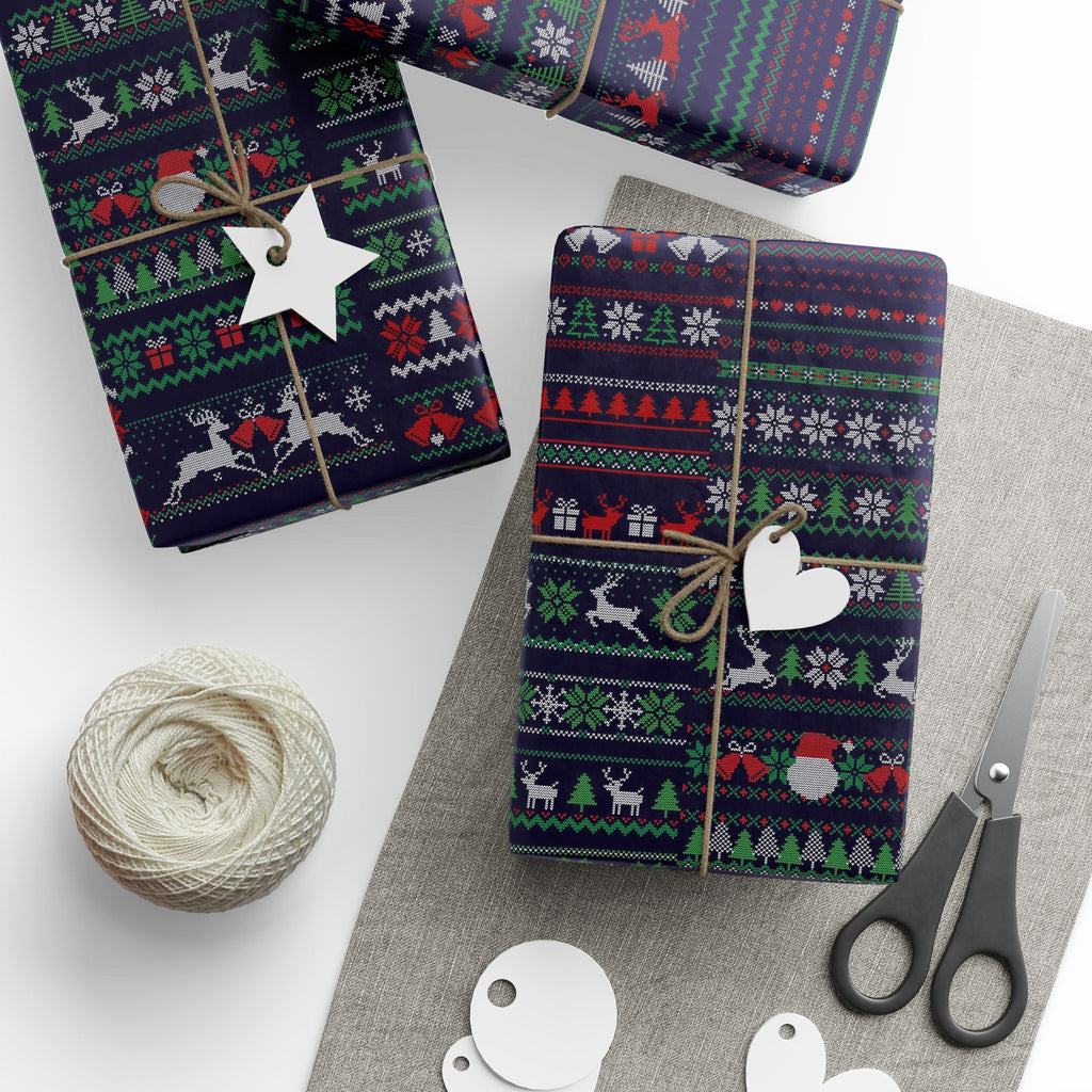 Wrapping Paper - Dark Holiday Fair Isle Reindeer & Snowflake Gift Wrap