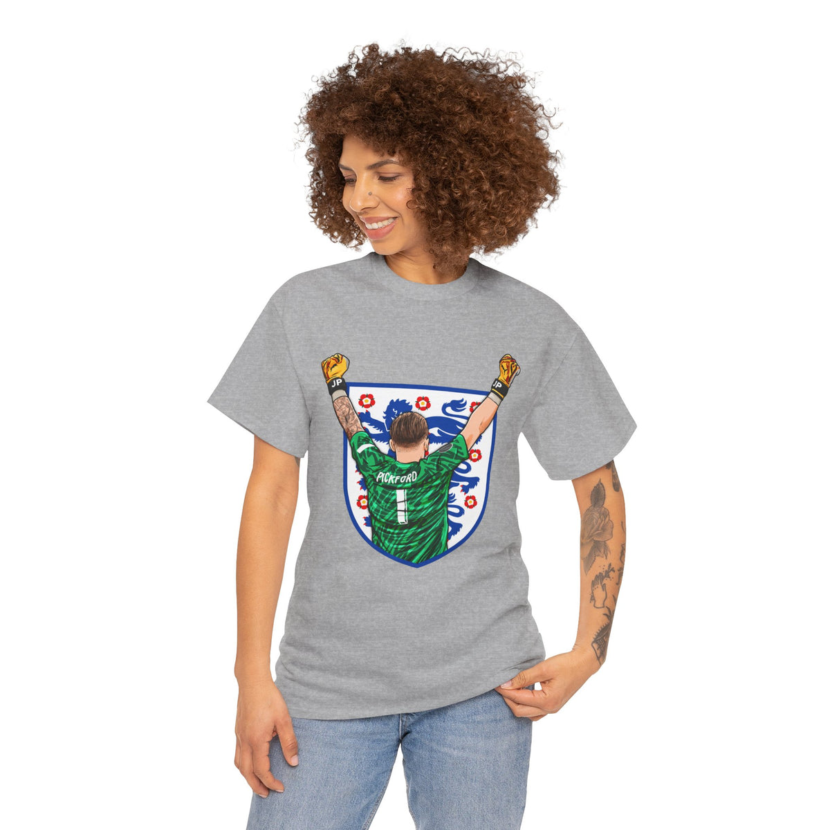 Pickford England Number 1 Goalkeeper Graphic Tee — Victory Pose Jersey Design