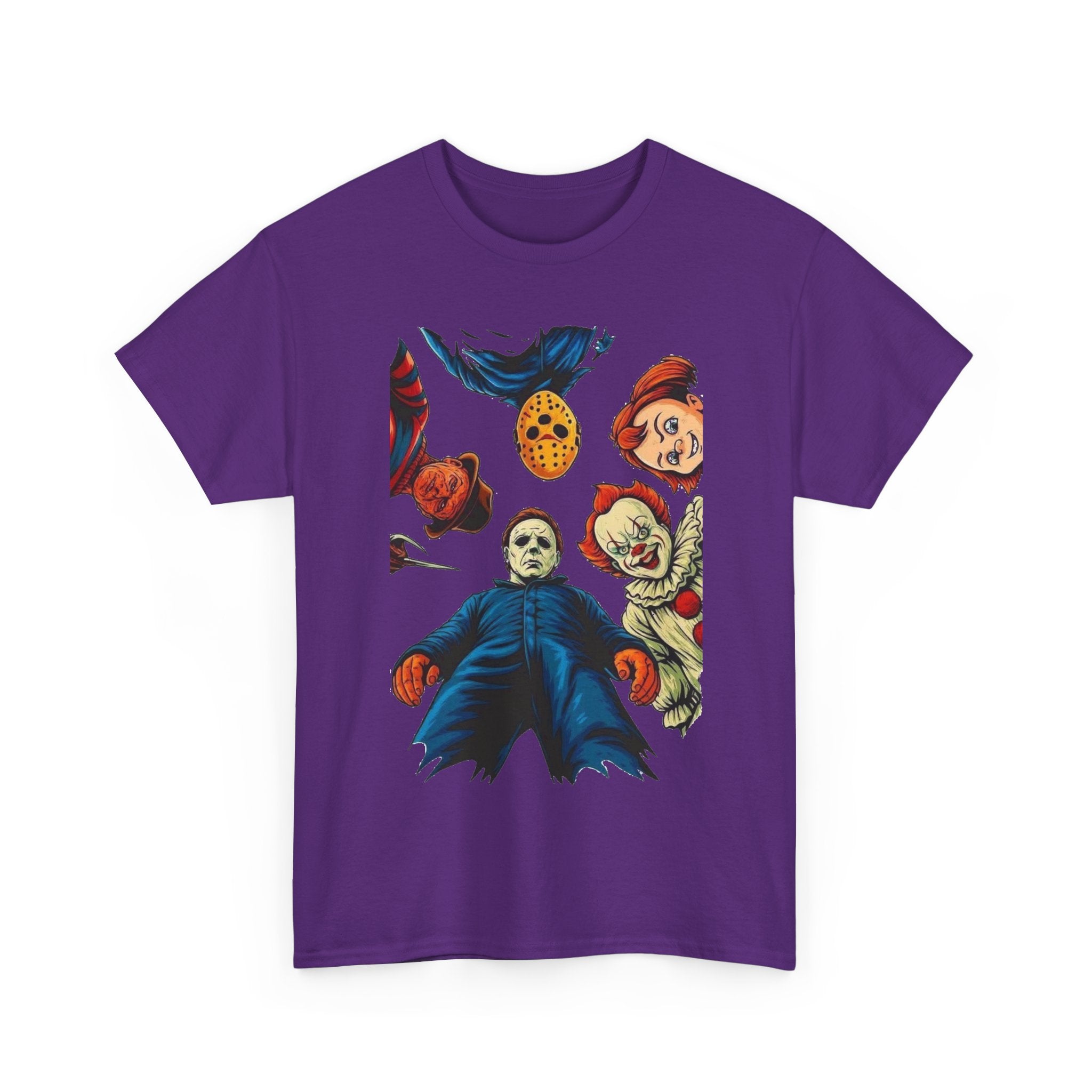 Horror Movie Icons Graphic Tee — Michael Myers, Jason & Classic Clowns Halloween T-Shirt