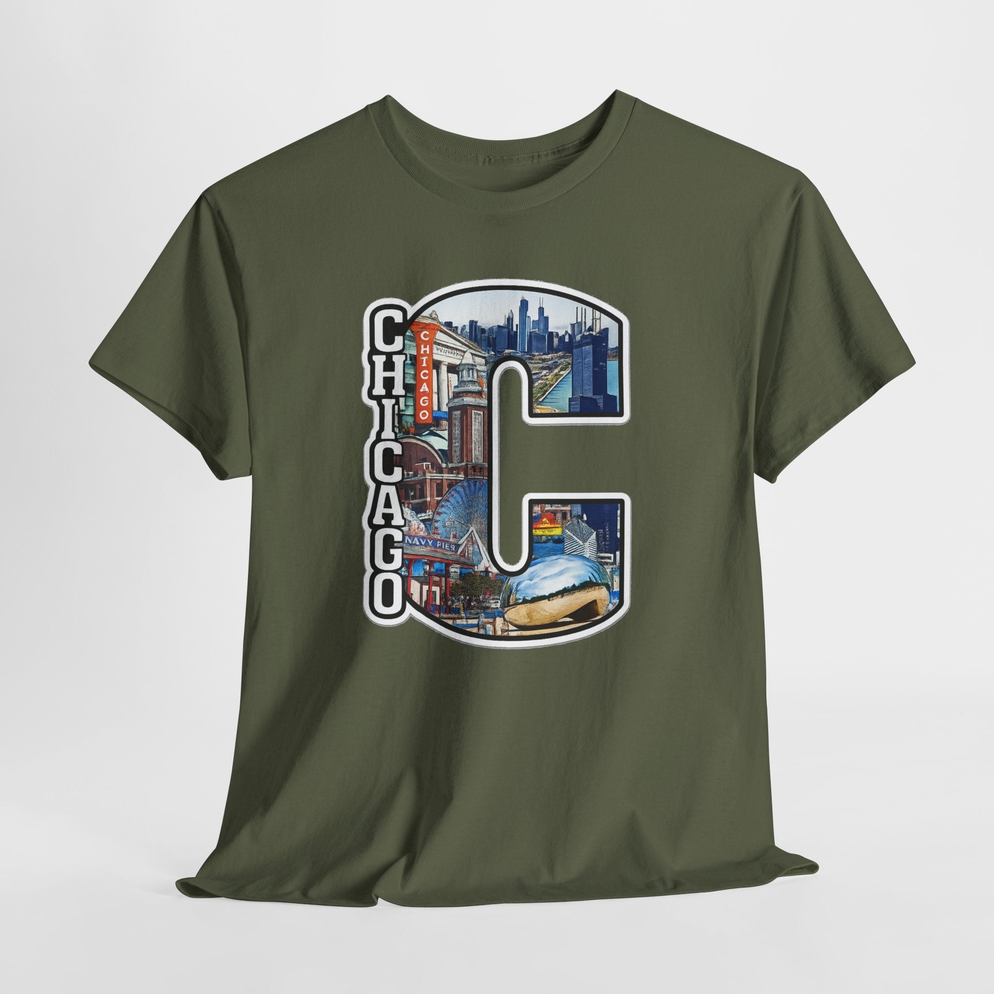 Chicago C Letter T-Shirt — City Skyline Graphic Cotton Tee