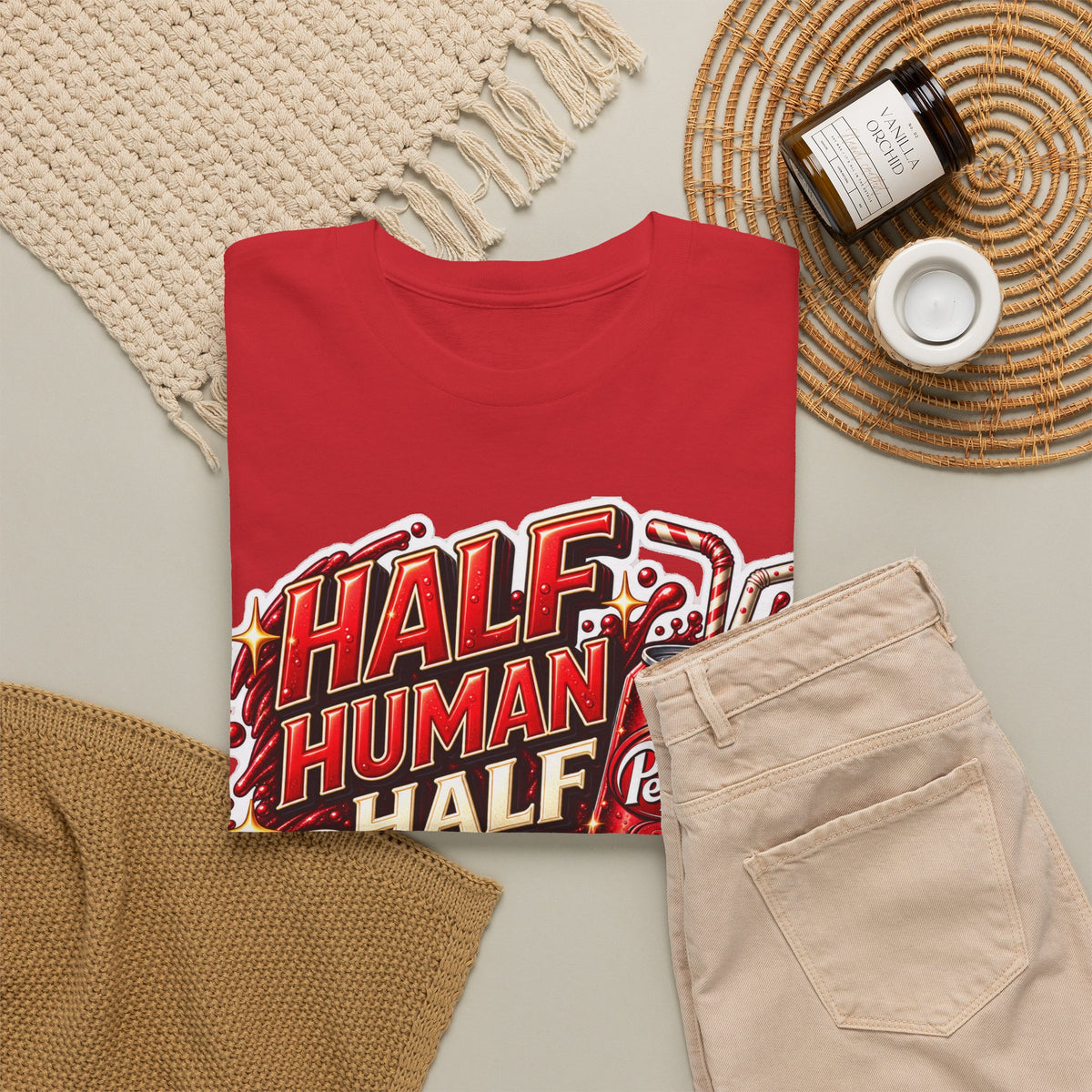 Dr Pepper Cotton T‑Shirt — "Half Human Half Dr Pepper" Retro Soda Graphic Tee