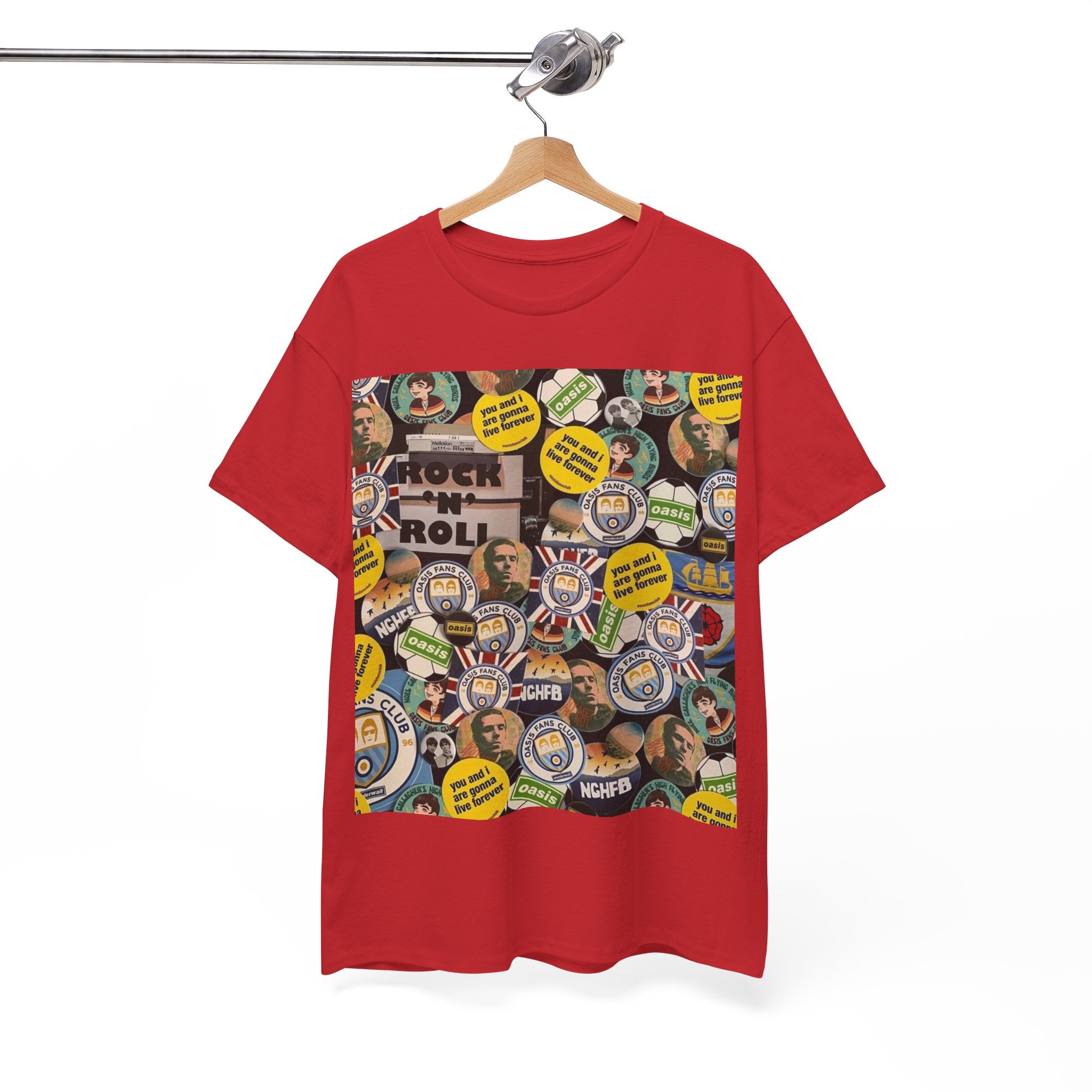 Oasis Rock & Roll Retro Button Collage Tee