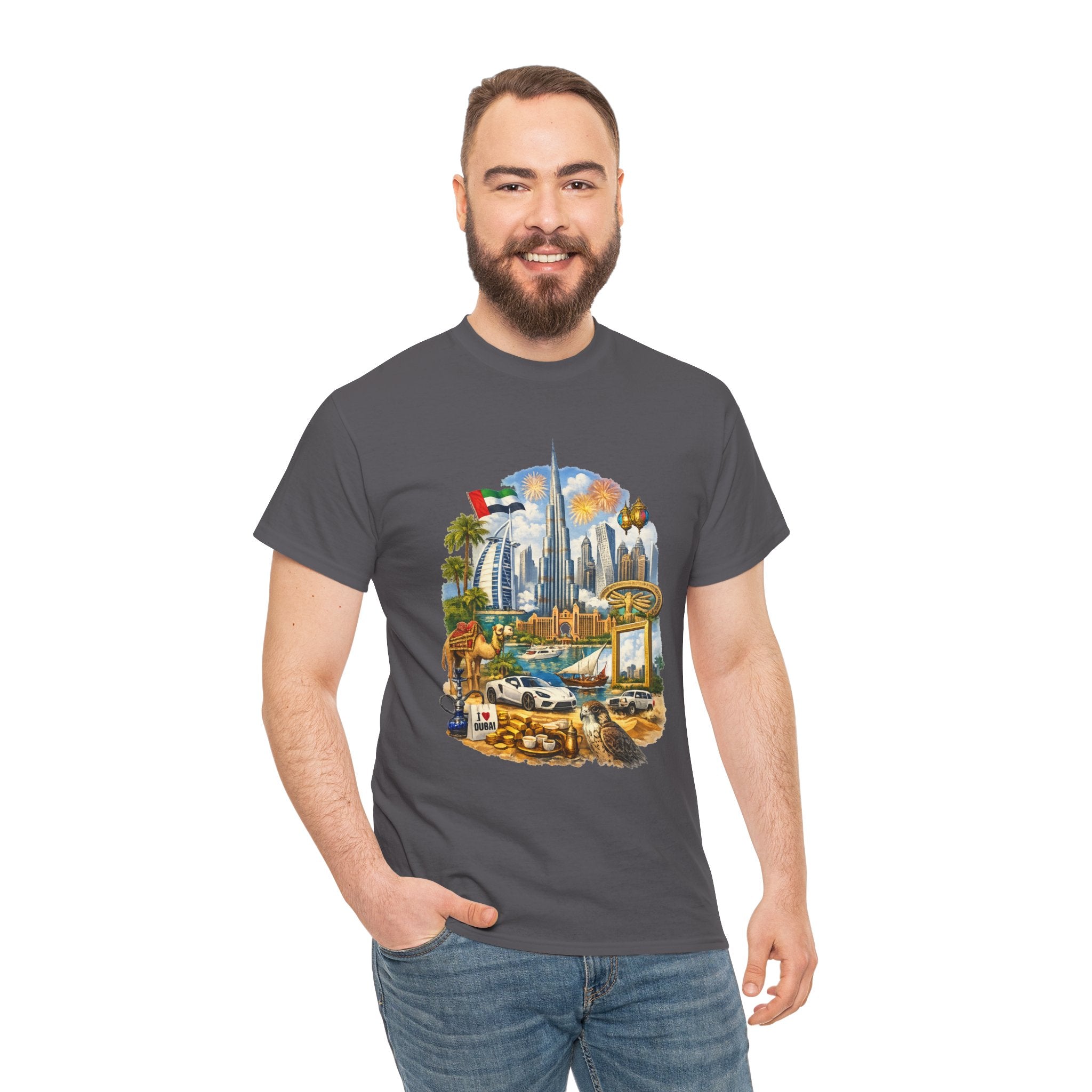 Dubai Skyline Beach Vacation T-Shirt – Retro Travel Collage Tee
