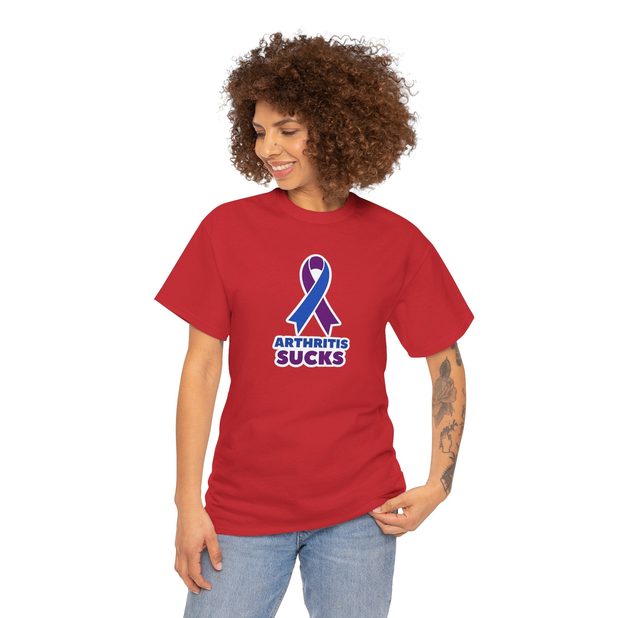 Arthritis Sucks Awareness T-Shirt — Purple & Blue Ribbon Support Tee
