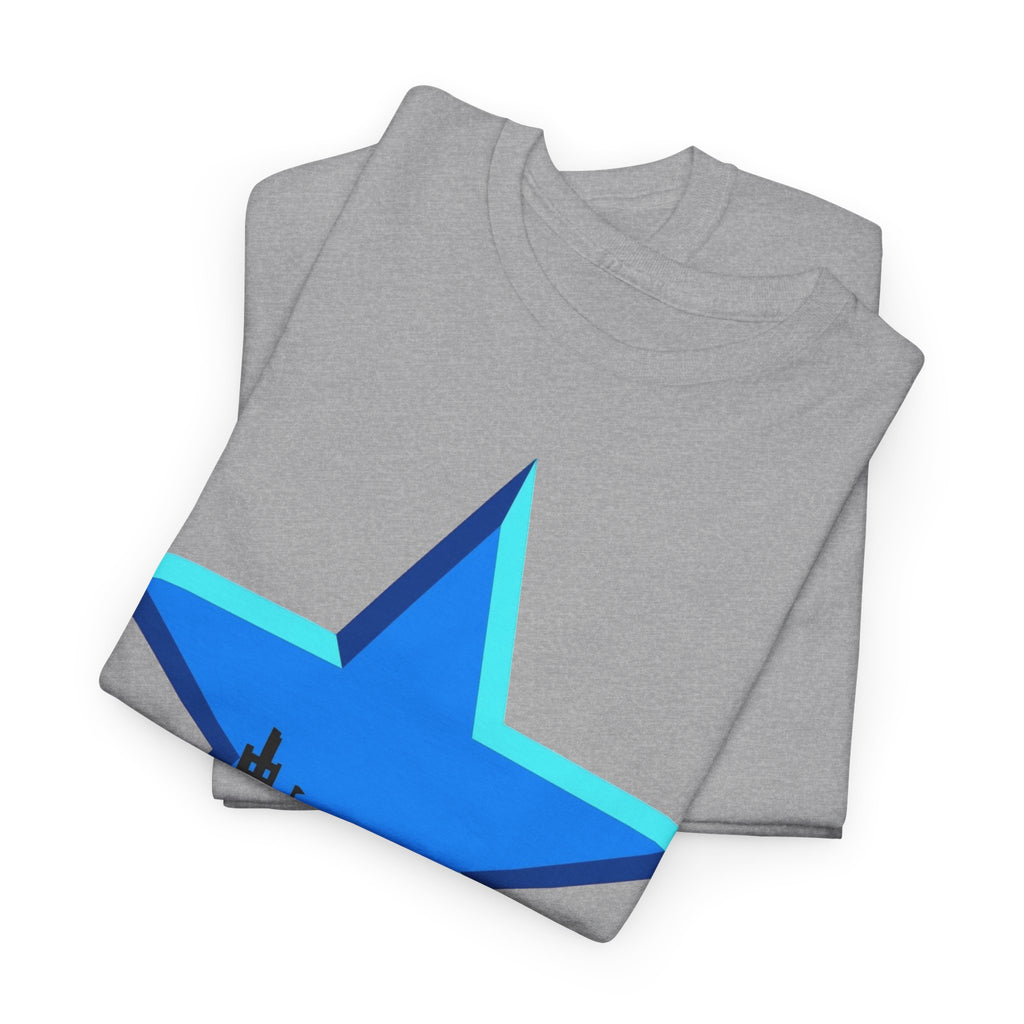 Newcastle City Skyline Star Retro Cotton T-Shirt — Blue Star with Urban Skyline Graphic
