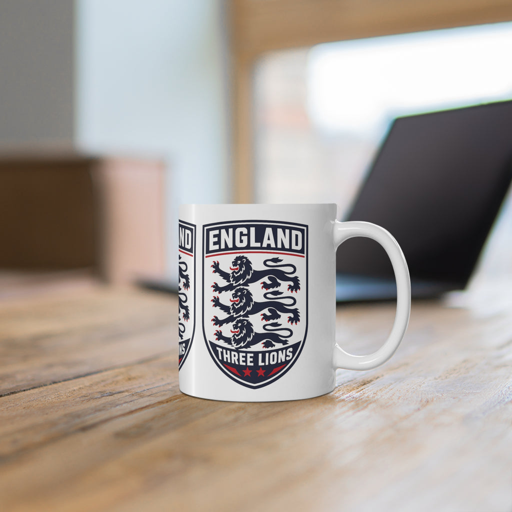 England Three Lions Ceramic Coffee Mug — 11oz & 15oz Football Fan Gift