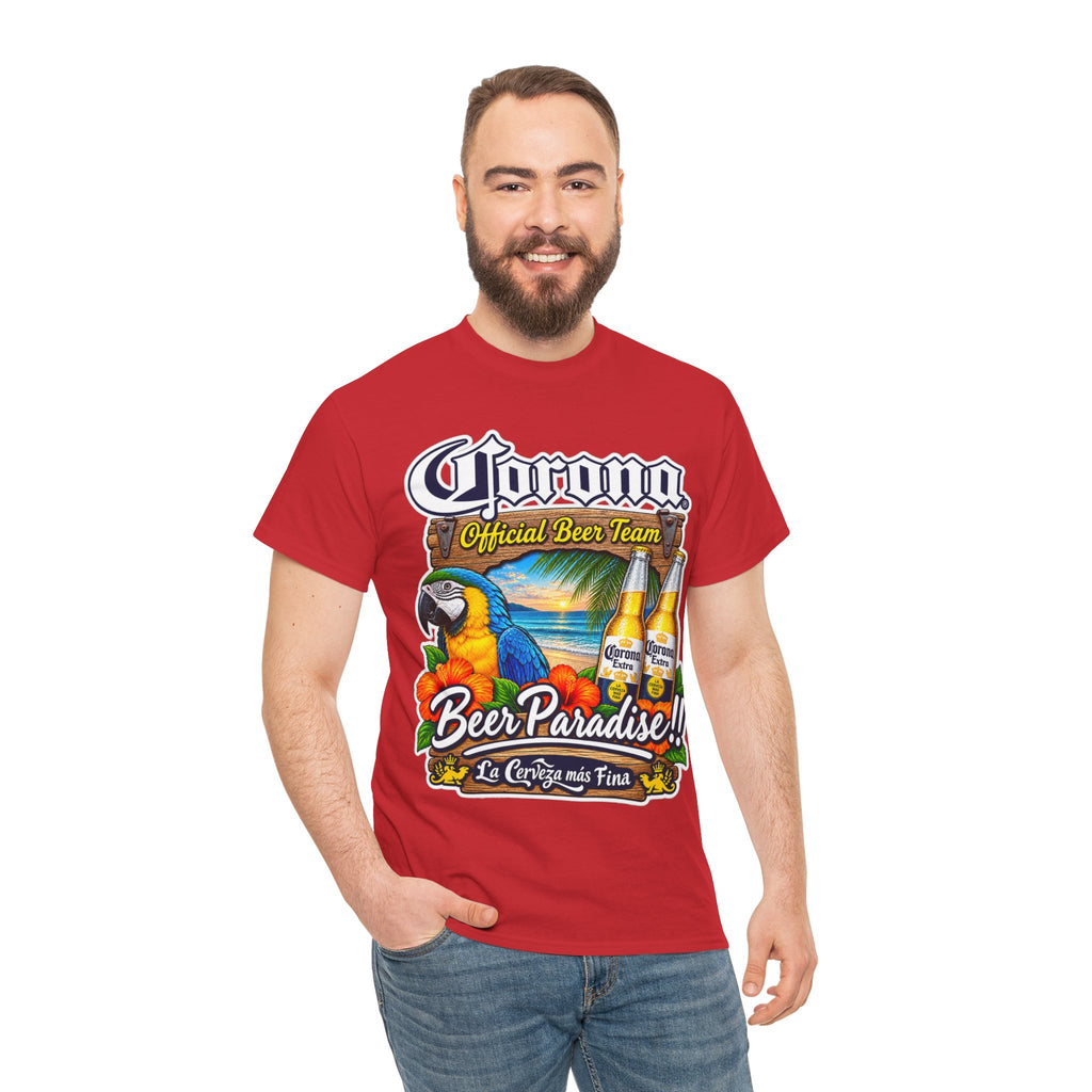 Corona Beer Paradise Tee — Tropical Parrot Beach Beer T‑Shirt
