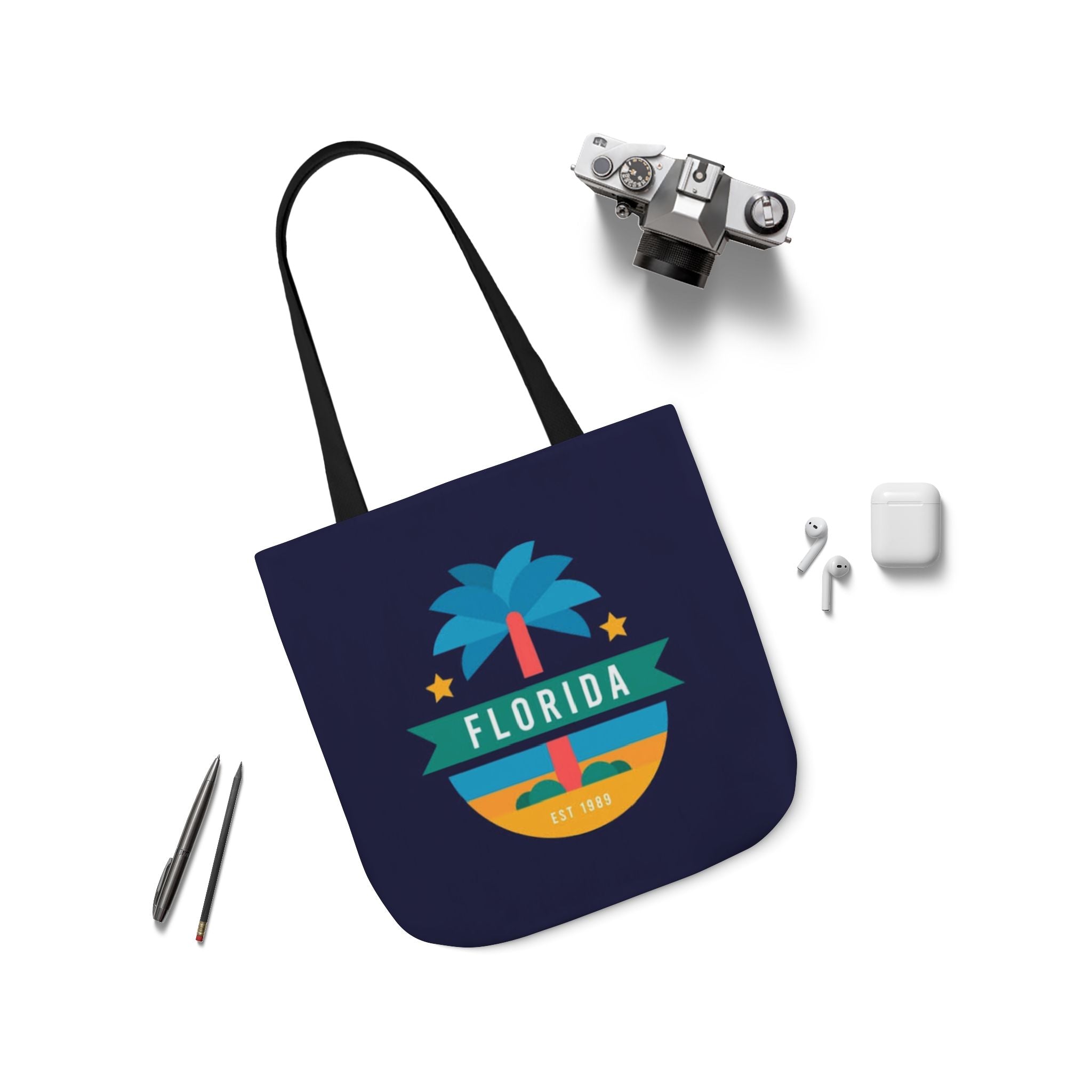 Florida Palm Beach Canvas Tote Bag — Retro Sunshine Travel Tote