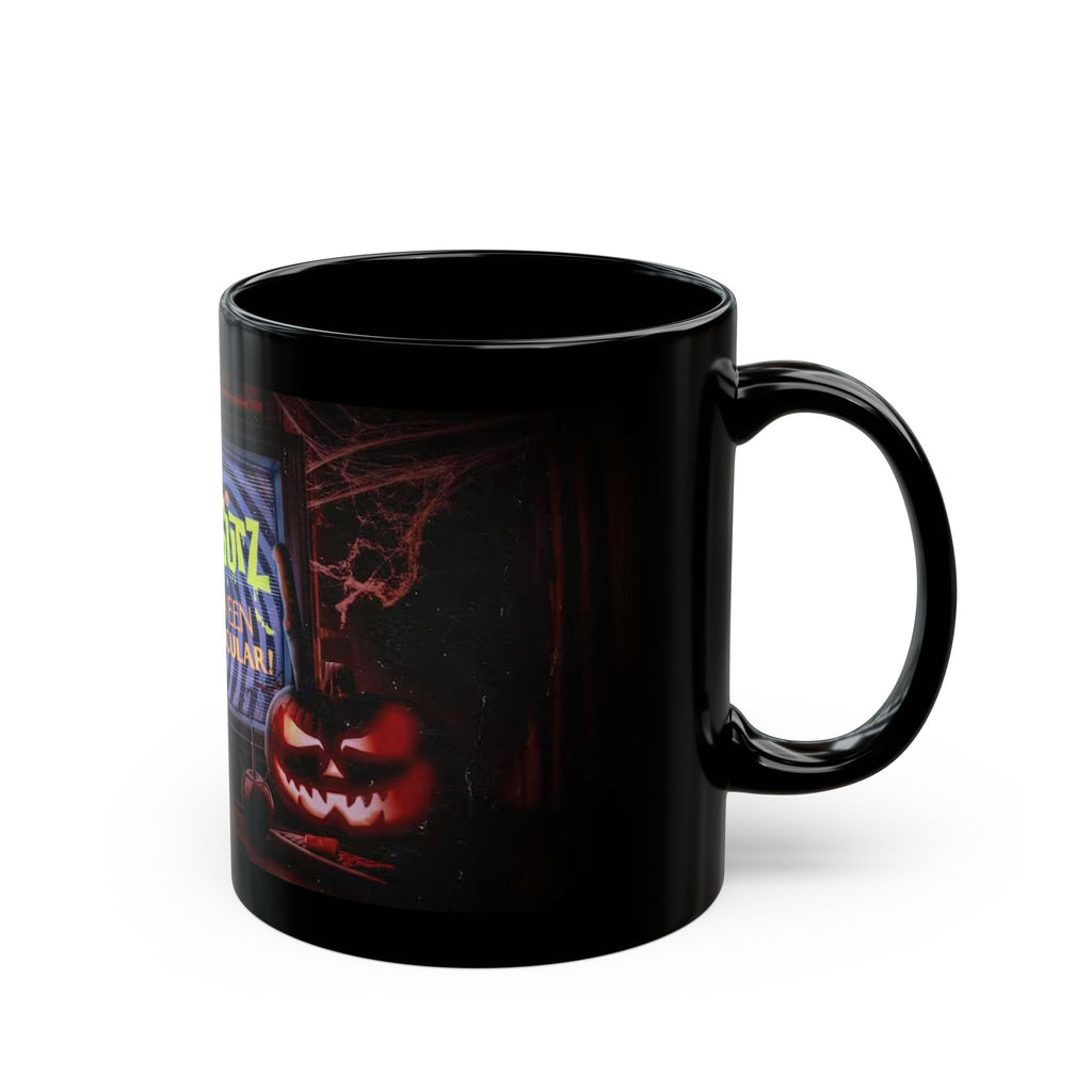 Halloween Horror Mug — 'Blood & Gutz Halloween Fright-Tacular' Black Ceramic Coffee Cup
