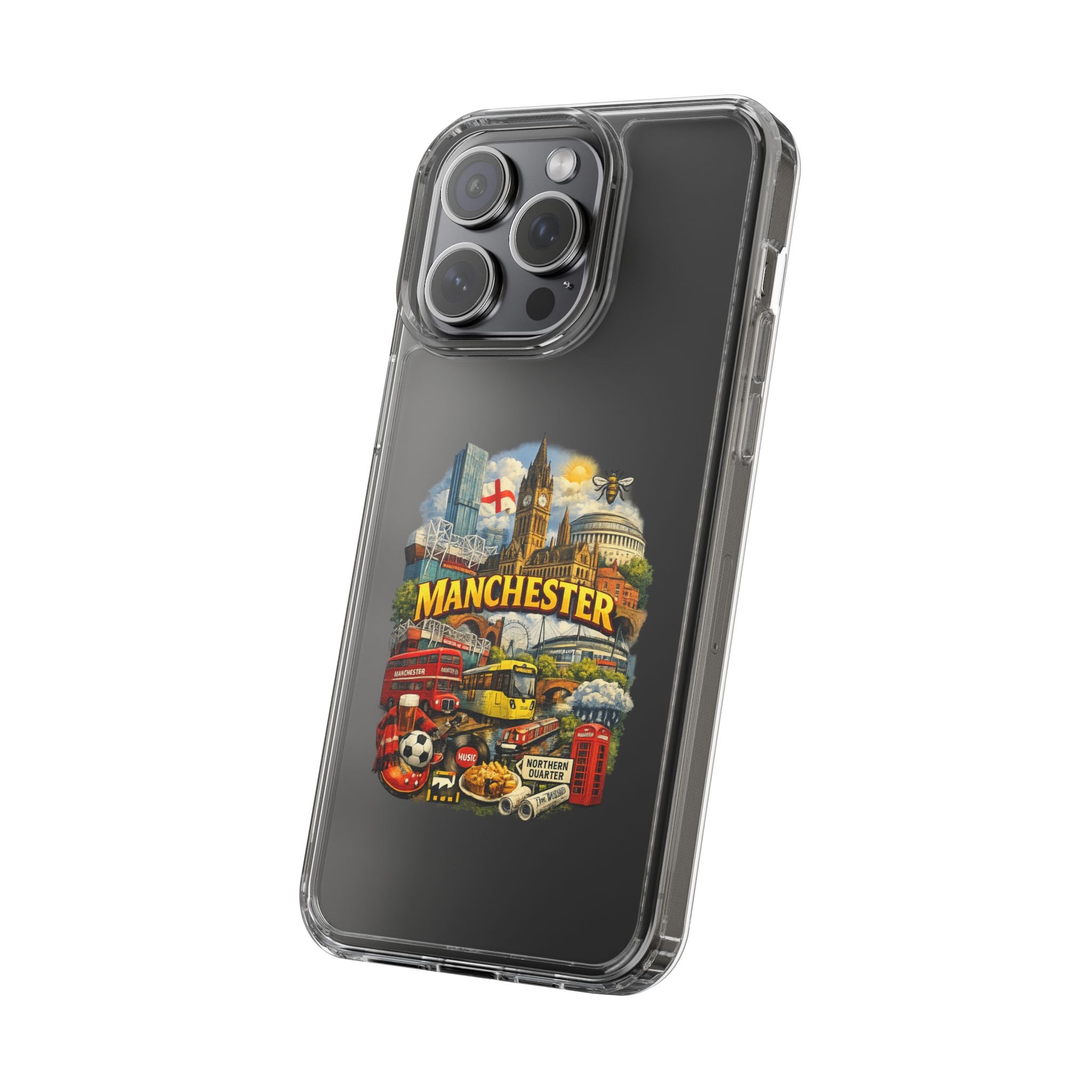 Manchester Landmark Clear Phone Case — Cityscape Collage Design