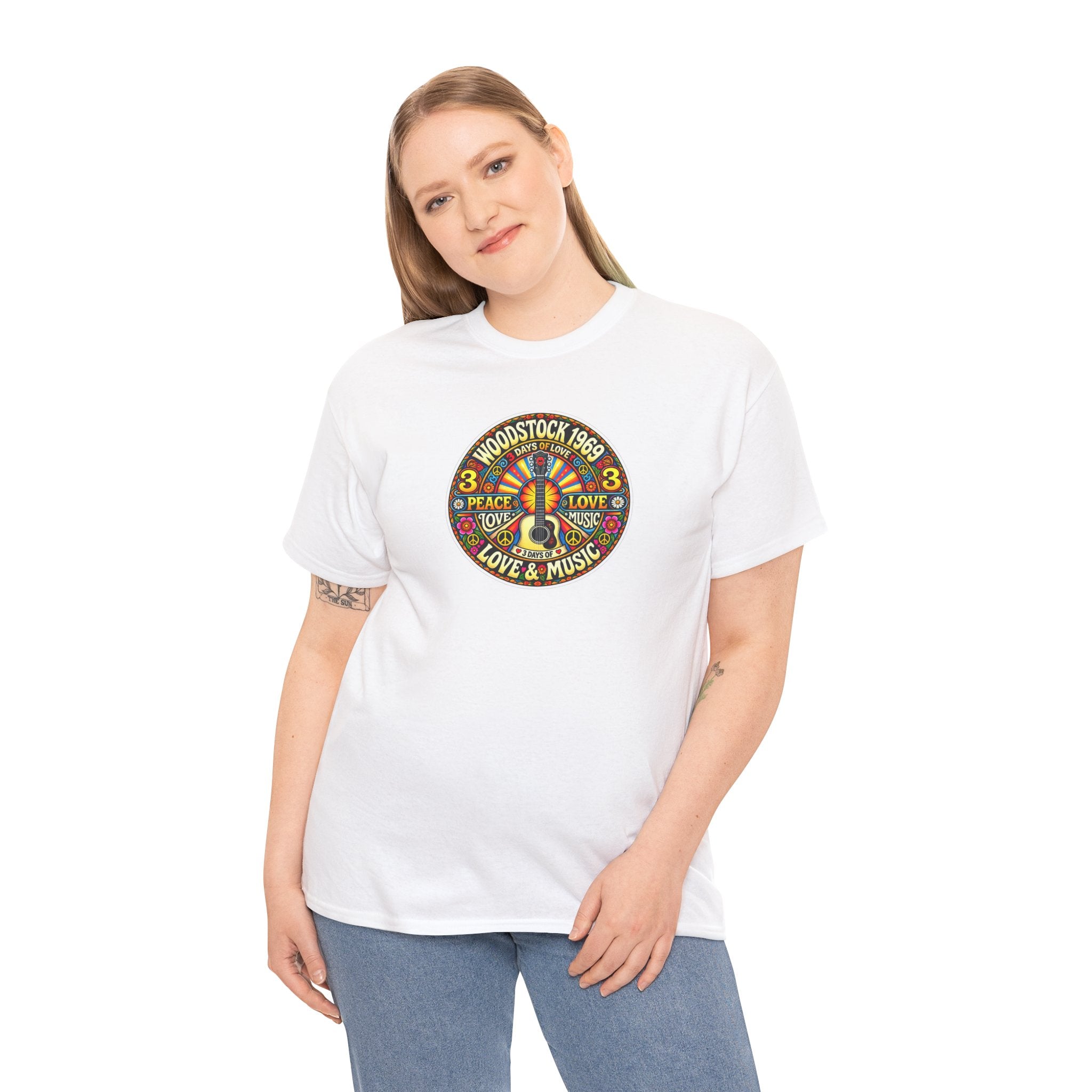 Woodstock 1969 Peace & Love Graphic Cotton T- Shirt / Tee