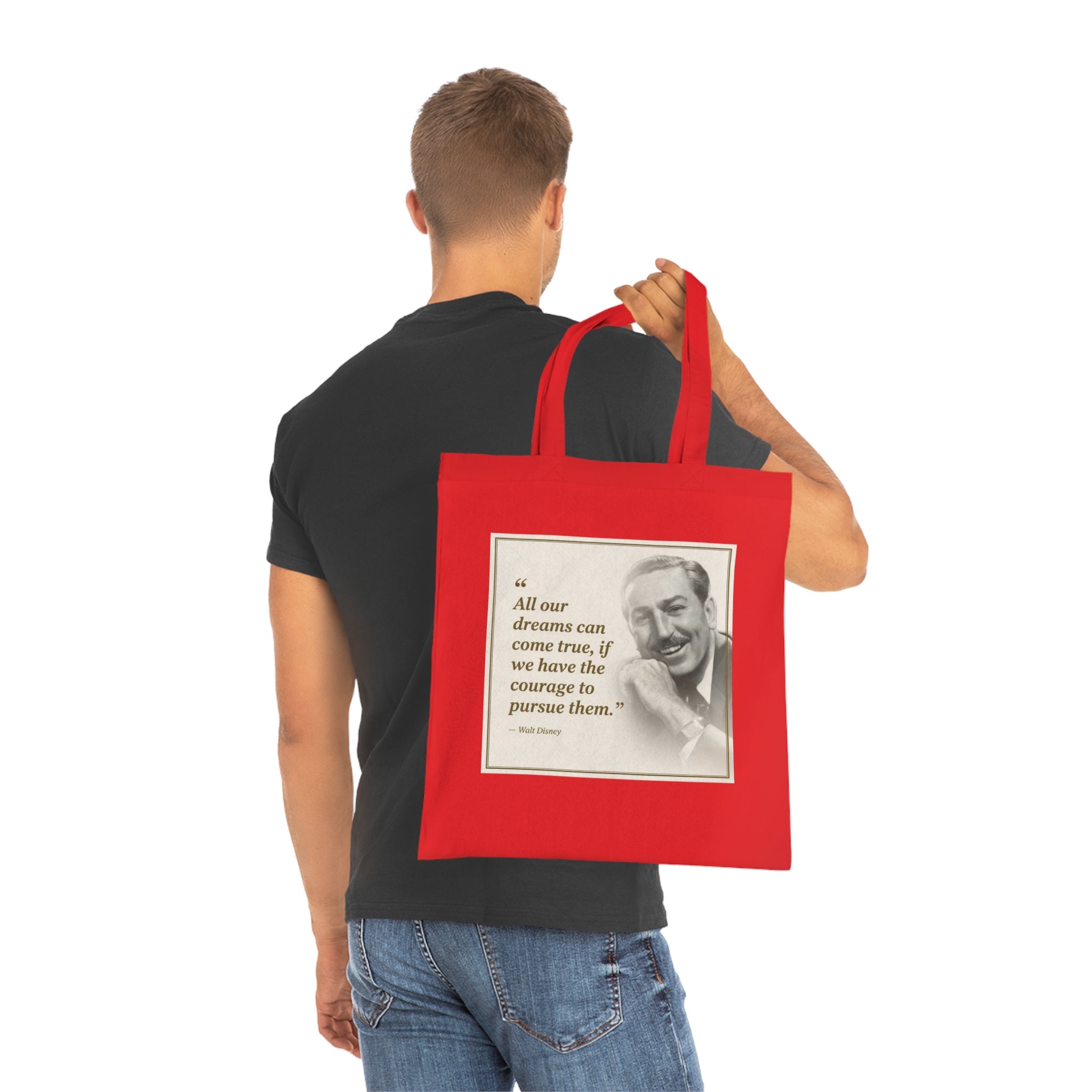 Walt Disney Quote Cotton Tote — "All our dreams can come true" Inspirational Canvas Bag