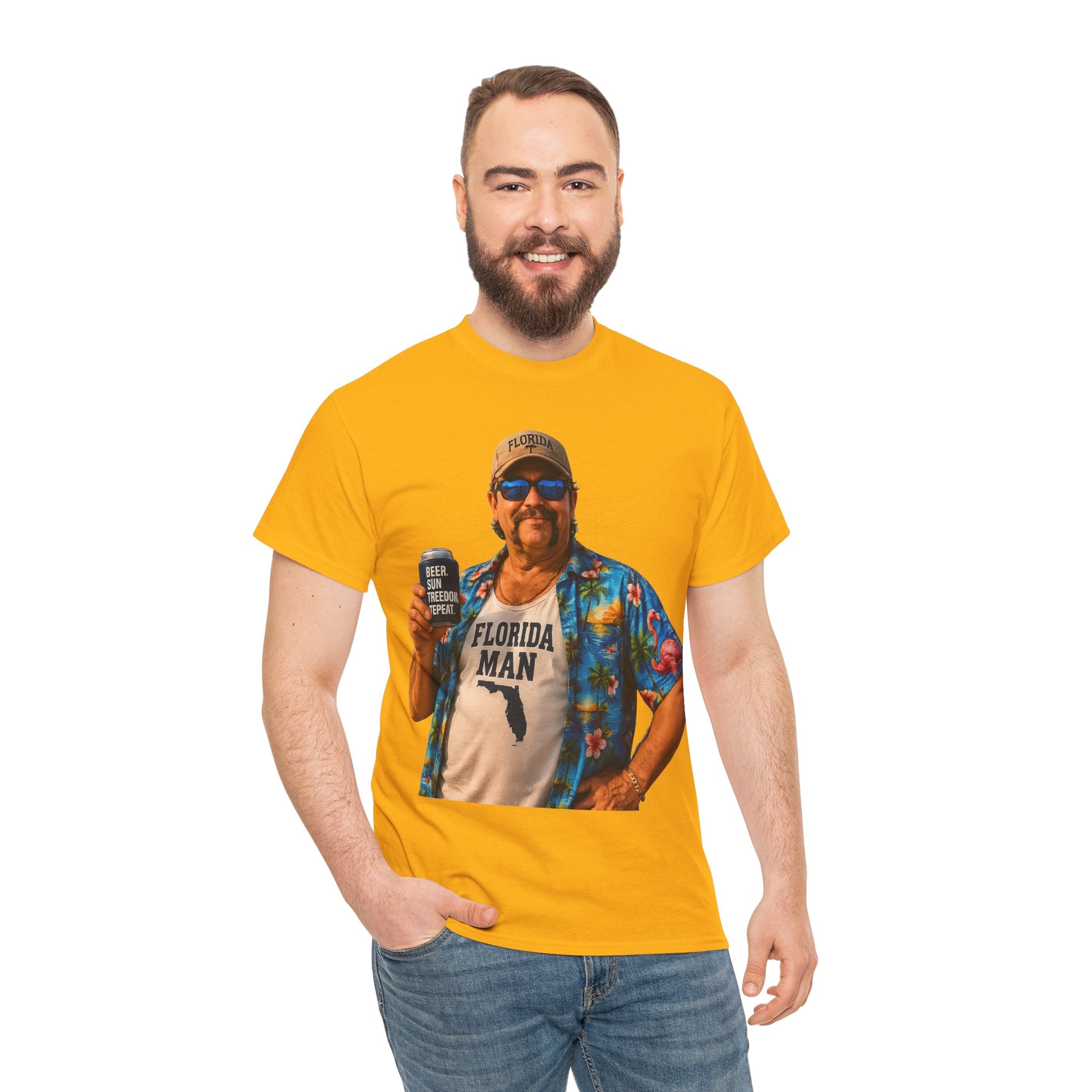 Florida Man Graphic Tee — Funny Vacation Shirt with Hawaiian Shirt Design