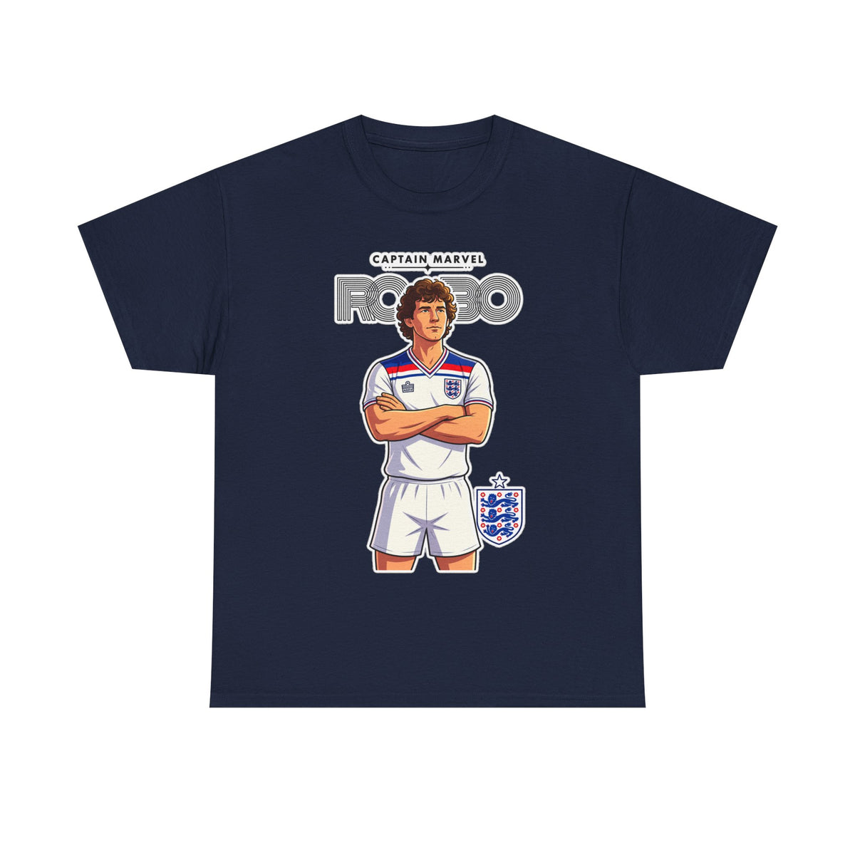 Bryan Robson Retro England Football Cotton T-Shirt / Tee — "Captain Marvel" Soccer Player Graphic
