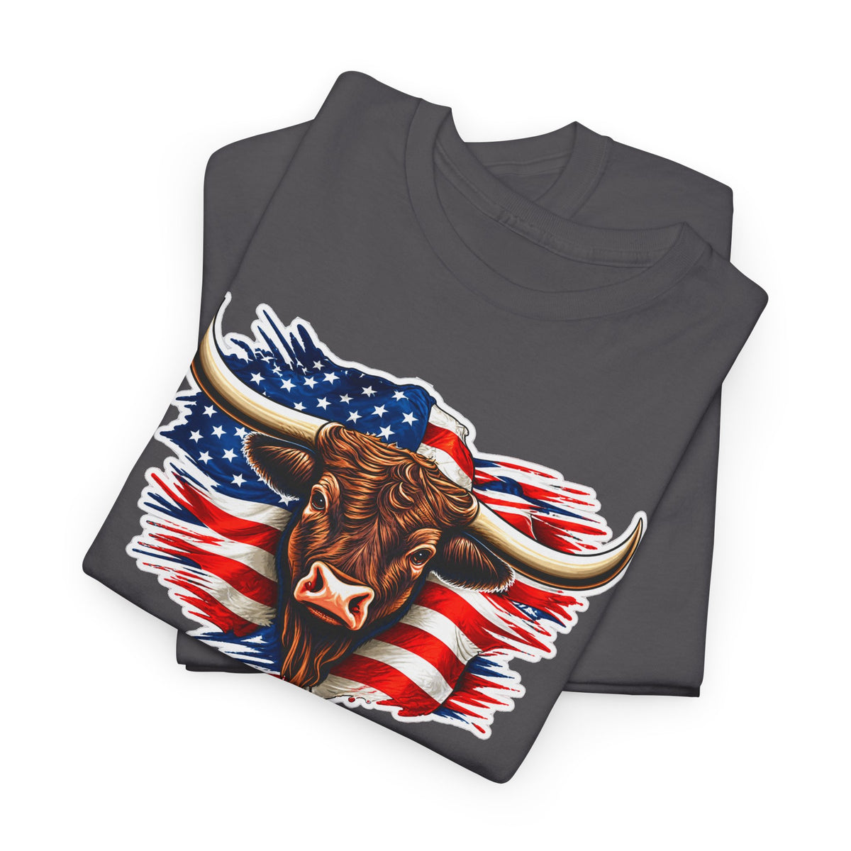 American Flag Bull Graphic Tee — Patriotic Cowboy Western T-Shirt