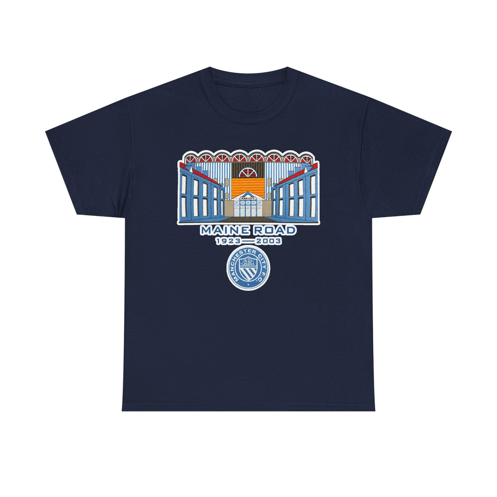 Maine Road 1923–2003 Cotton T-Shirt — Vintage Stadium Illustration Tee