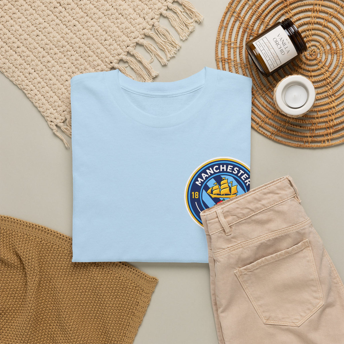 Manchester City Inspired Crest T‑Shirt – Circular Badge Chest Logo Tee