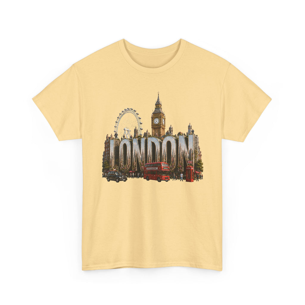 London Skyline T-Shirt — London Text with Big Ben & London Eye Graphic