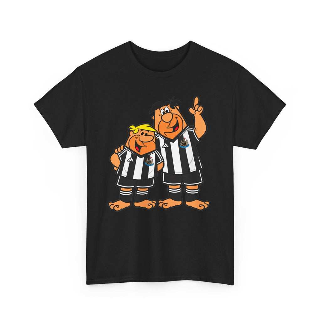 Newcastle United Flintstones Cartoon Cotton T-Shirt / Tee — Retro Striped Jersey Illustrations