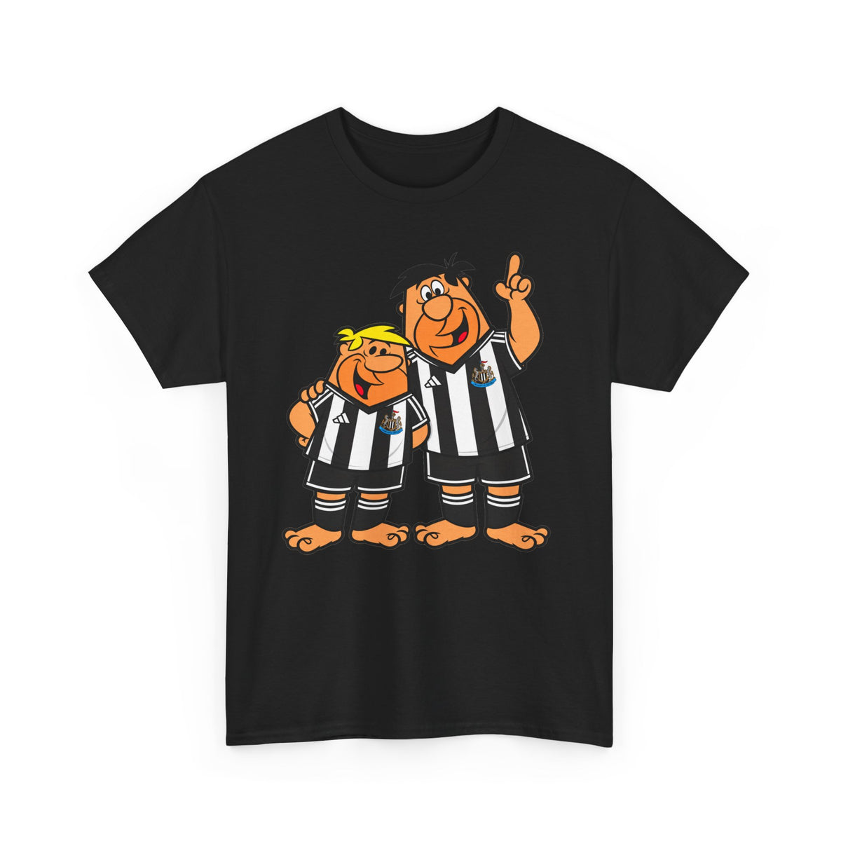 Newcastle United Flintstones Cartoon Cotton T-Shirt / Tee — Retro Striped Jersey Illustrations