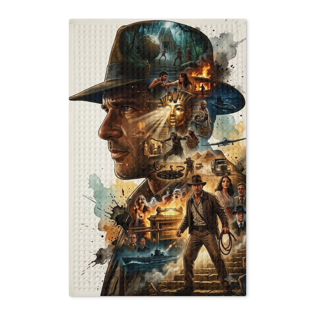 Indiana Jones Collage Waffle Tea Towel
