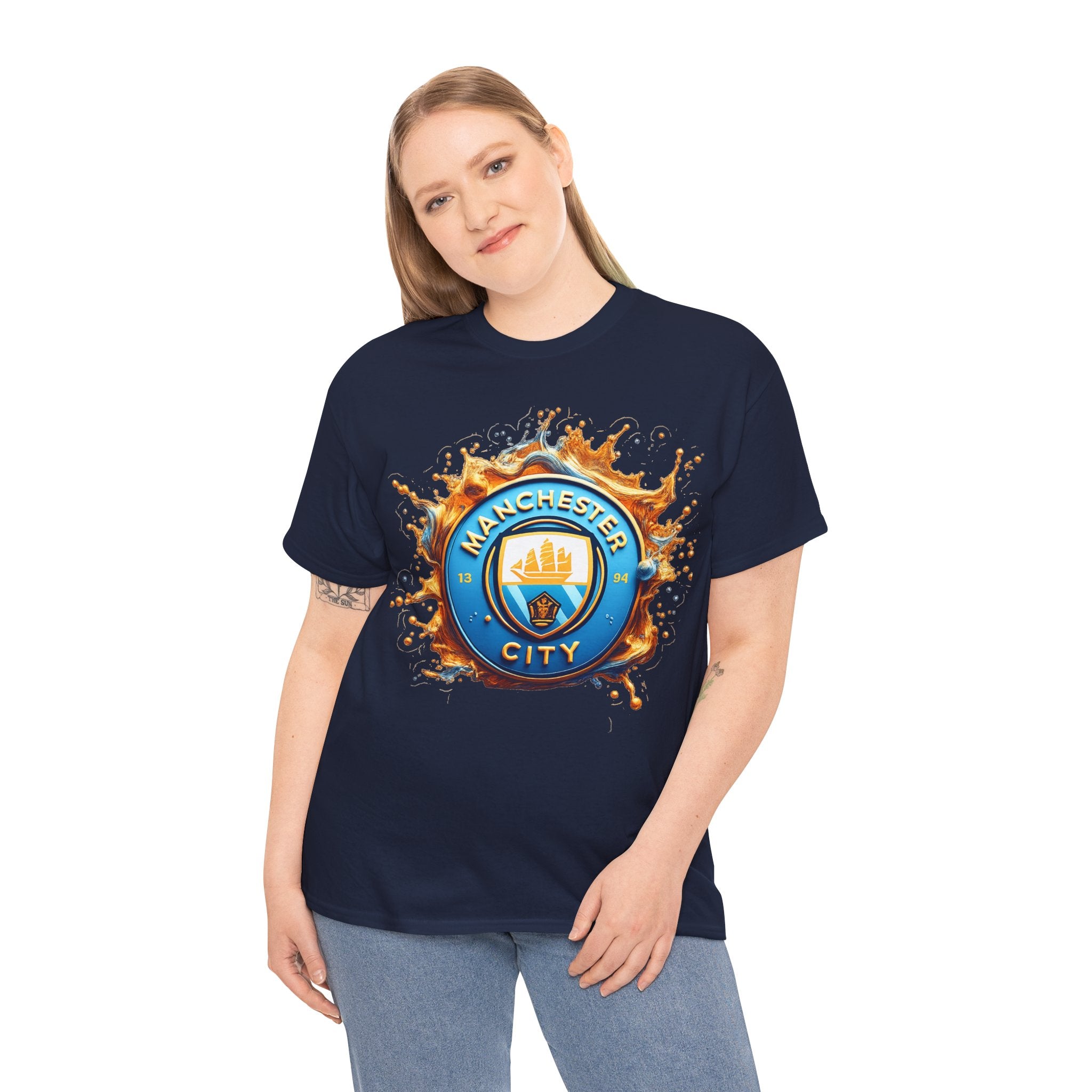 Manchester City Inspired Splash Logo Cotton T-Shirt