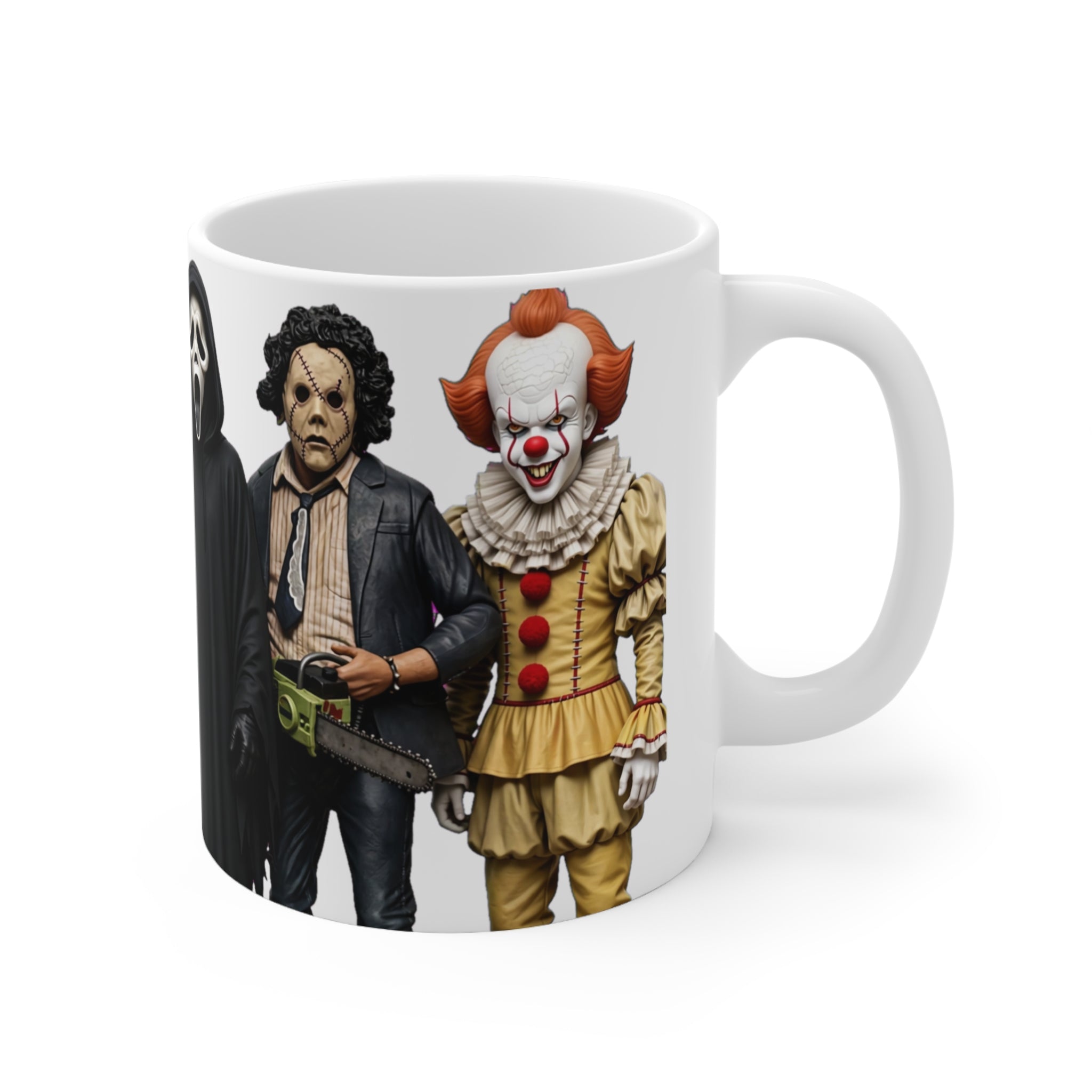 Horror Movie Villains Mug – Michael Myers, Freddy, Jason & Ghostface Ceramic Coffee Cup (11oz & 15oz)