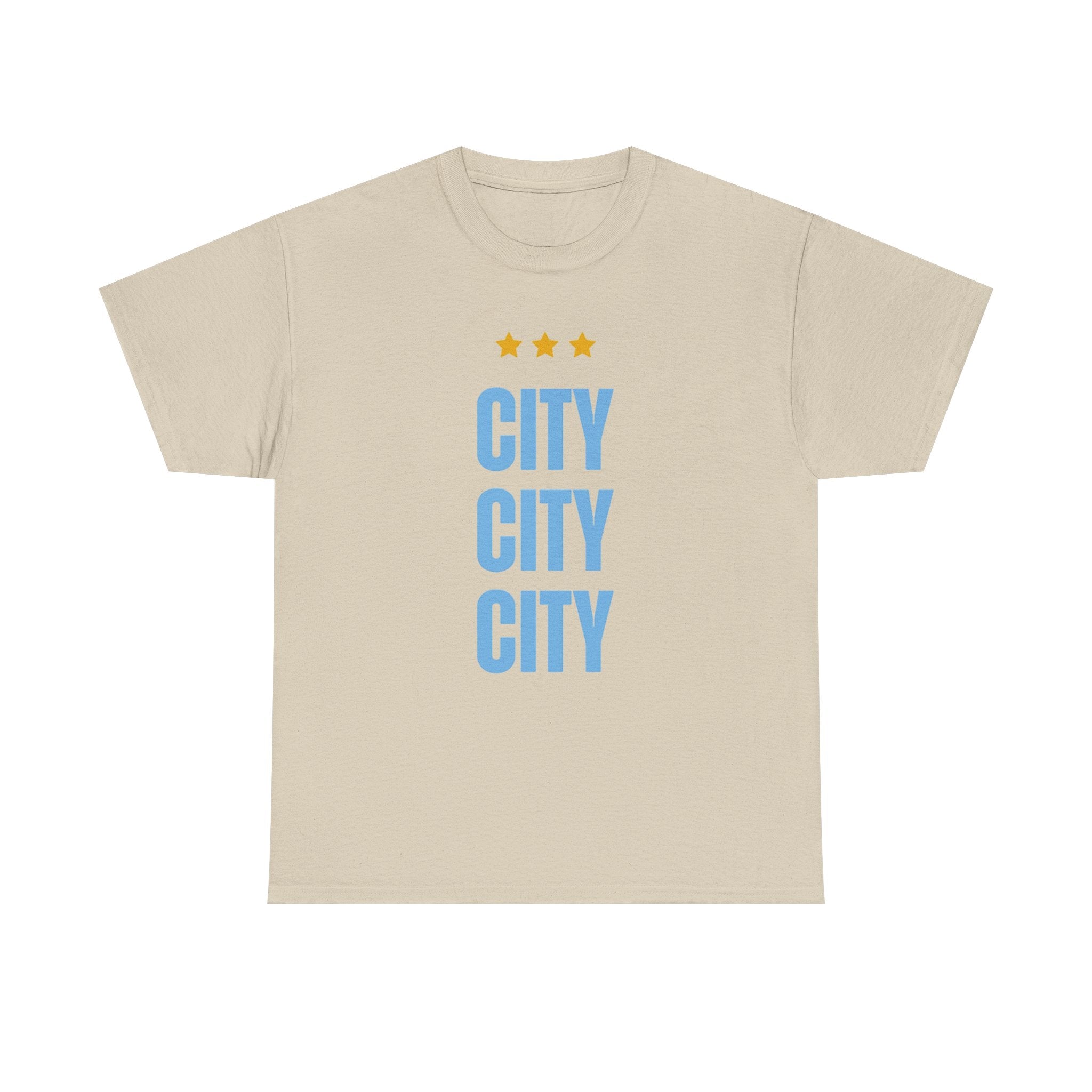 Manchester City City City Tee — Minimal Skyline Graphic T‑Shirt with Three Stars