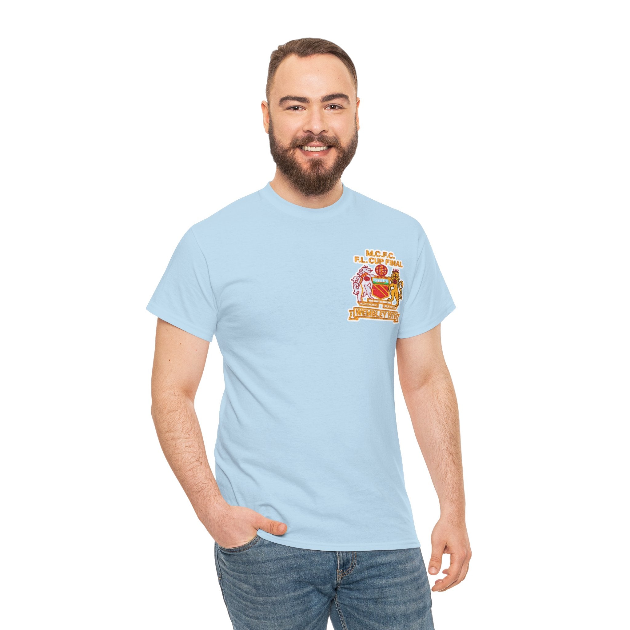Manchester City 1976 League Cup Final Crest Cotton T‑Shirt — Vintage Football Fan Tee