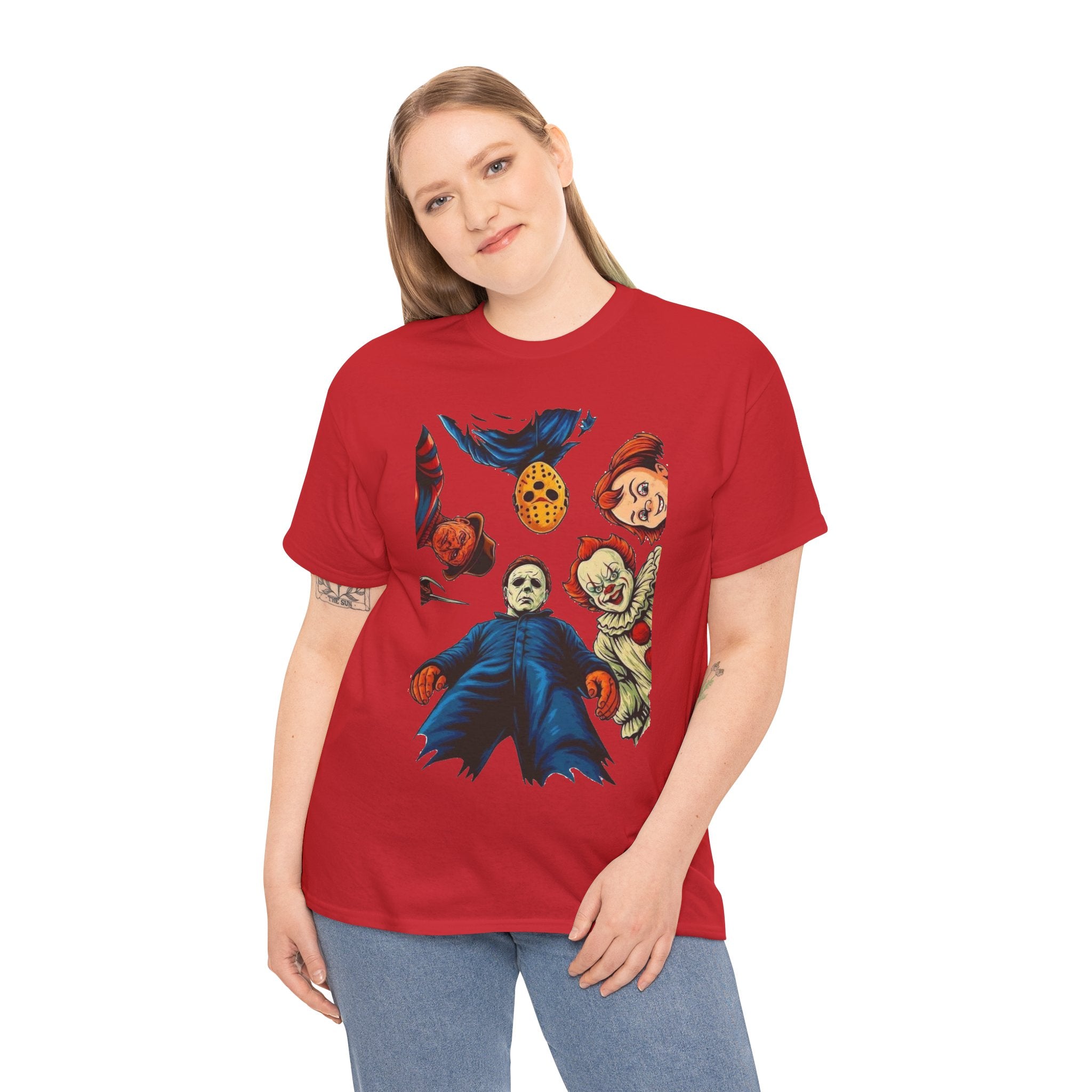 Horror Movie Icons Graphic Tee — Michael Myers, Jason & Classic Clowns Halloween T-Shirt