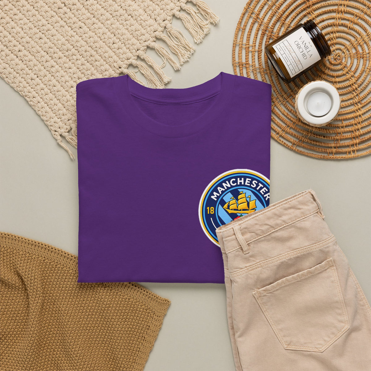 Manchester City Inspired Crest T‑Shirt – Circular Badge Chest Logo Tee