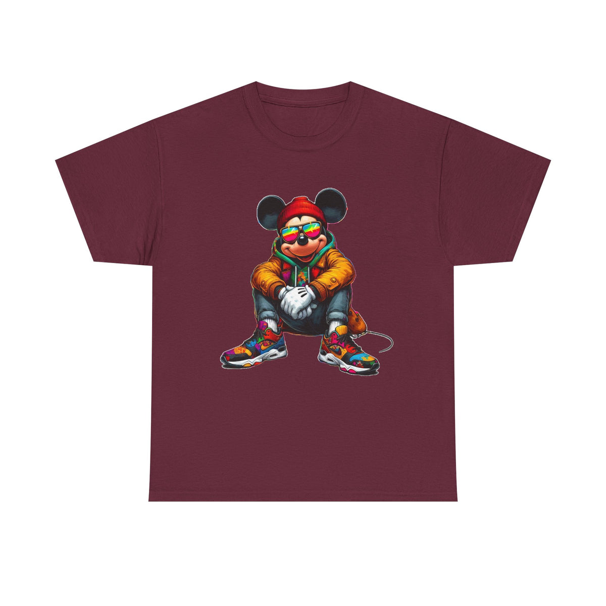 Mickey Mouse Streetwear Graphic Tee — Hip-Hop Mouse Character Sitting in Sneakers