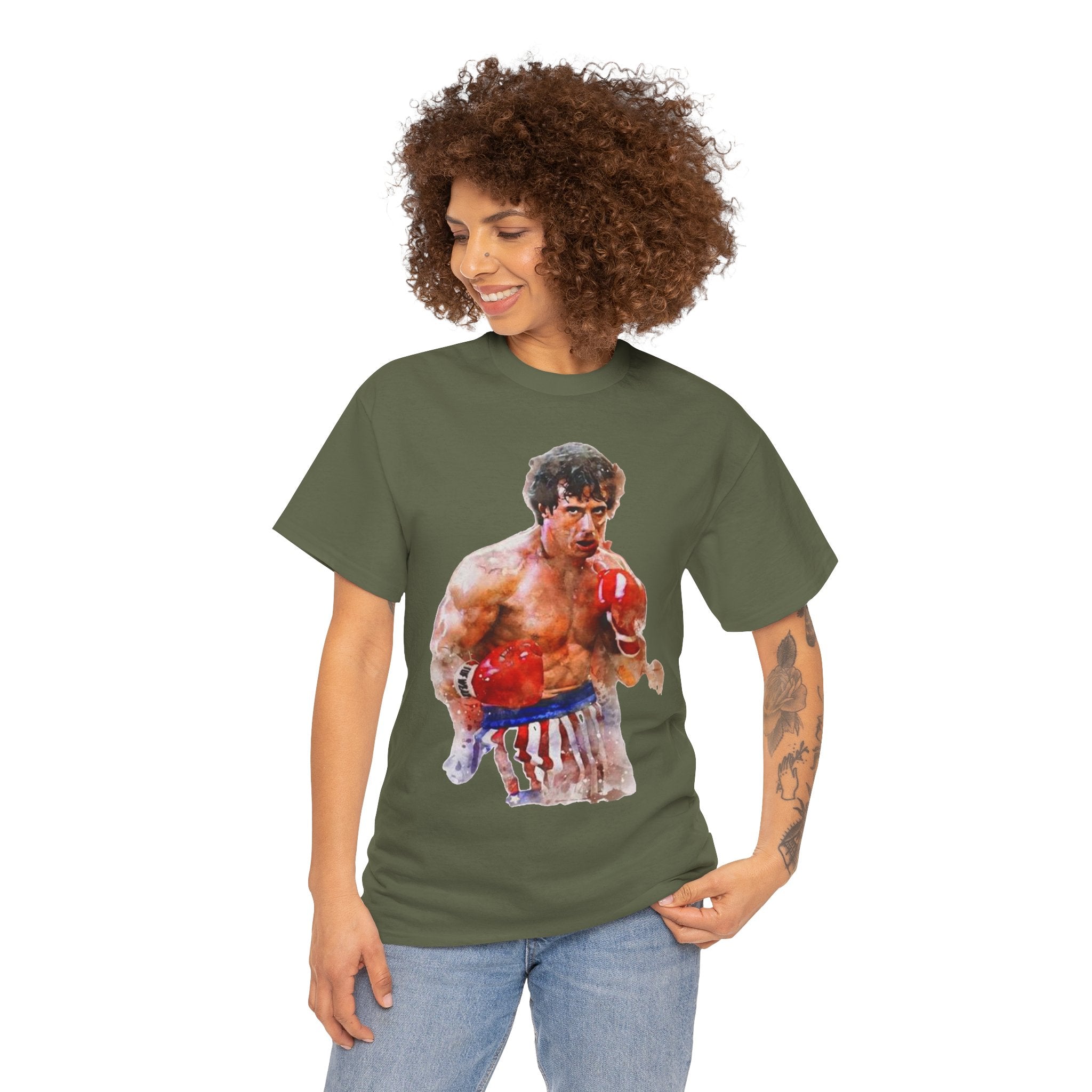 Boxer Rocky Painting T‑Shirt — Vintage American Flag Boxing Tee