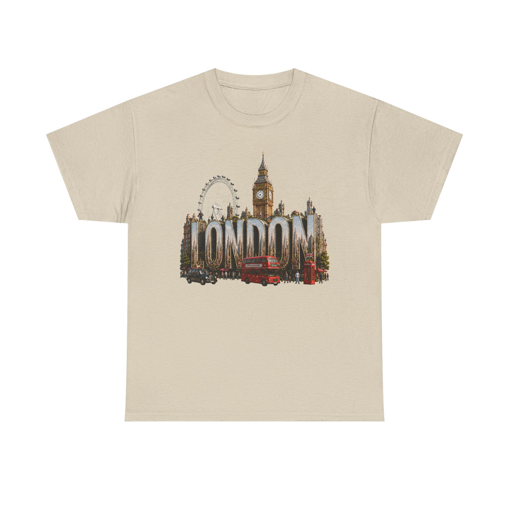 London Skyline T-Shirt — London Text with Big Ben & London Eye Graphic
