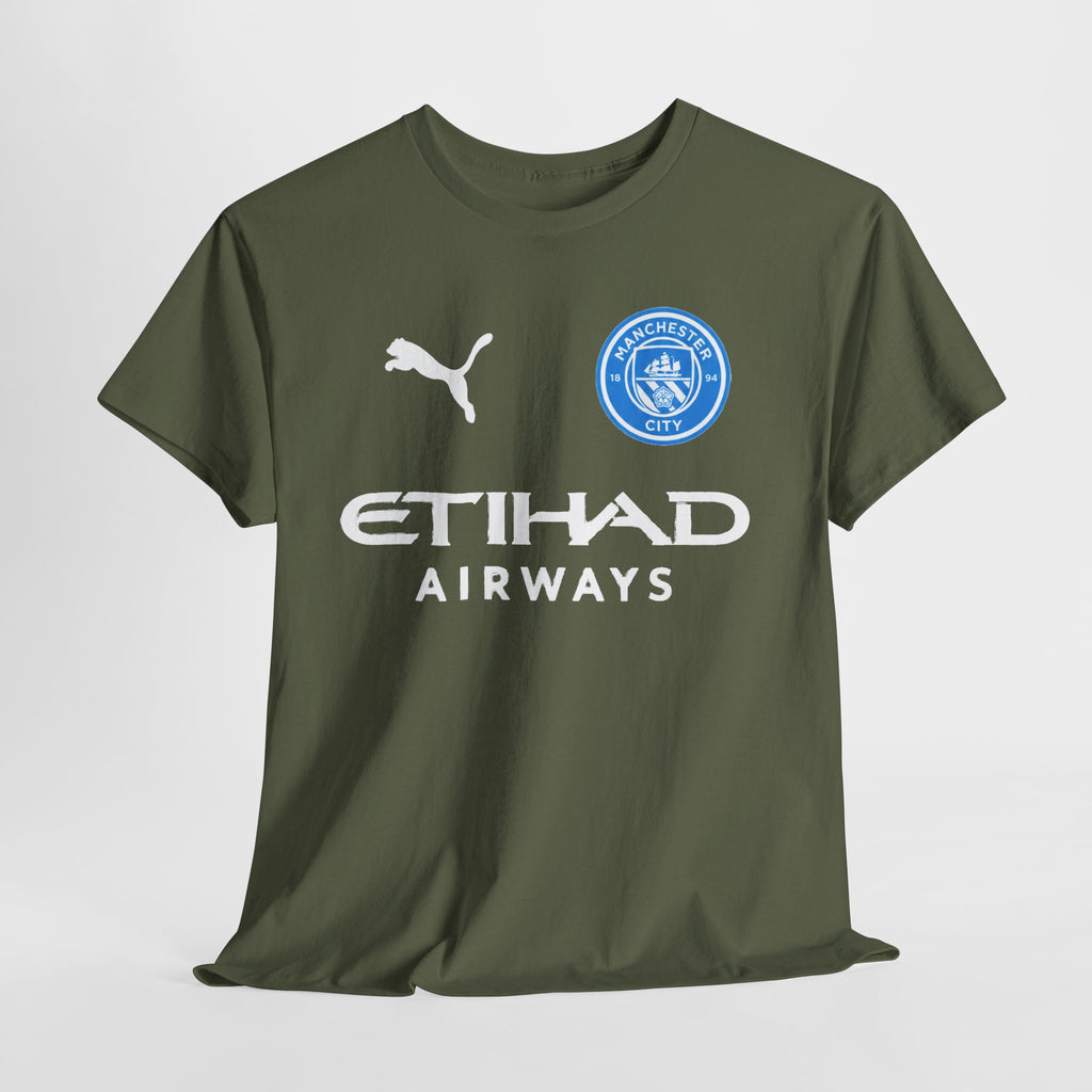 Man City Inspired Etihad Airways Logo Tee - Black Puma Style Football Shirt