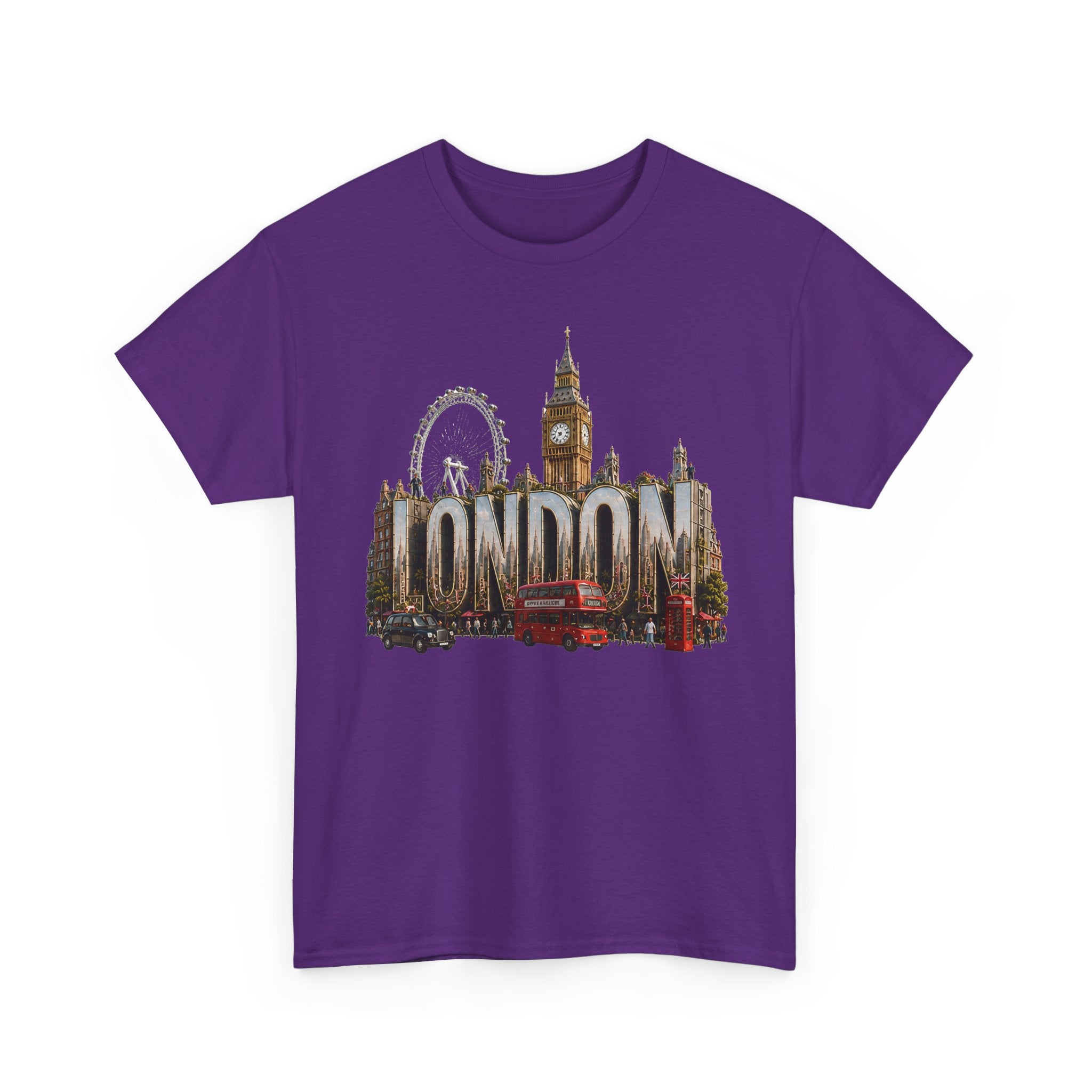 London Skyline T-Shirt — London Text with Big Ben & London Eye Graphic