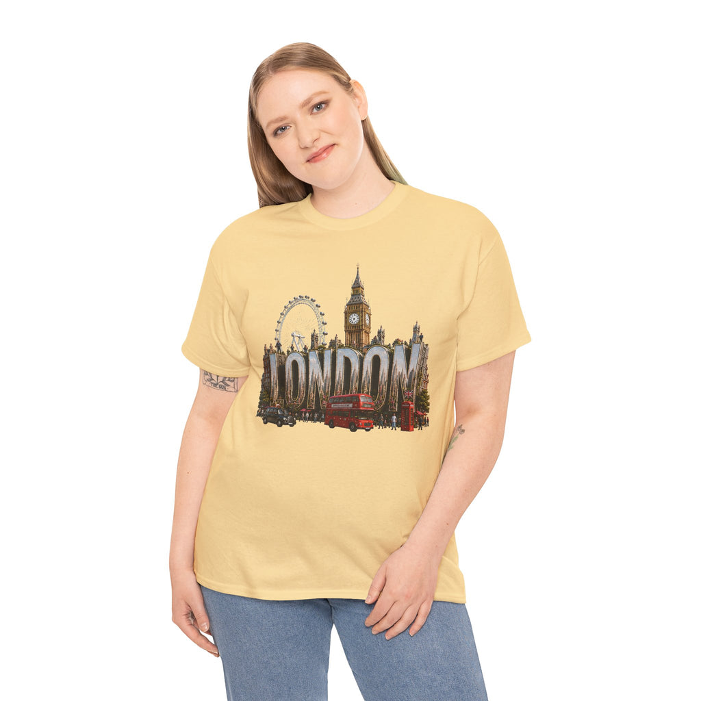 London Skyline T-Shirt — London Text with Big Ben & London Eye Graphic