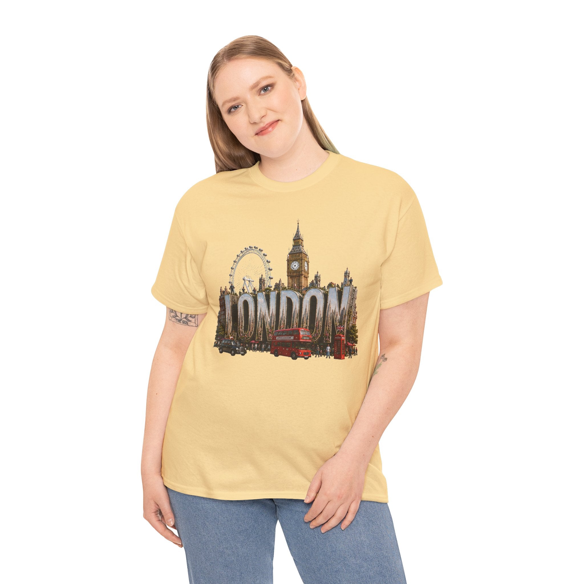London Skyline T-Shirt — London Text with Big Ben & London Eye Graphic