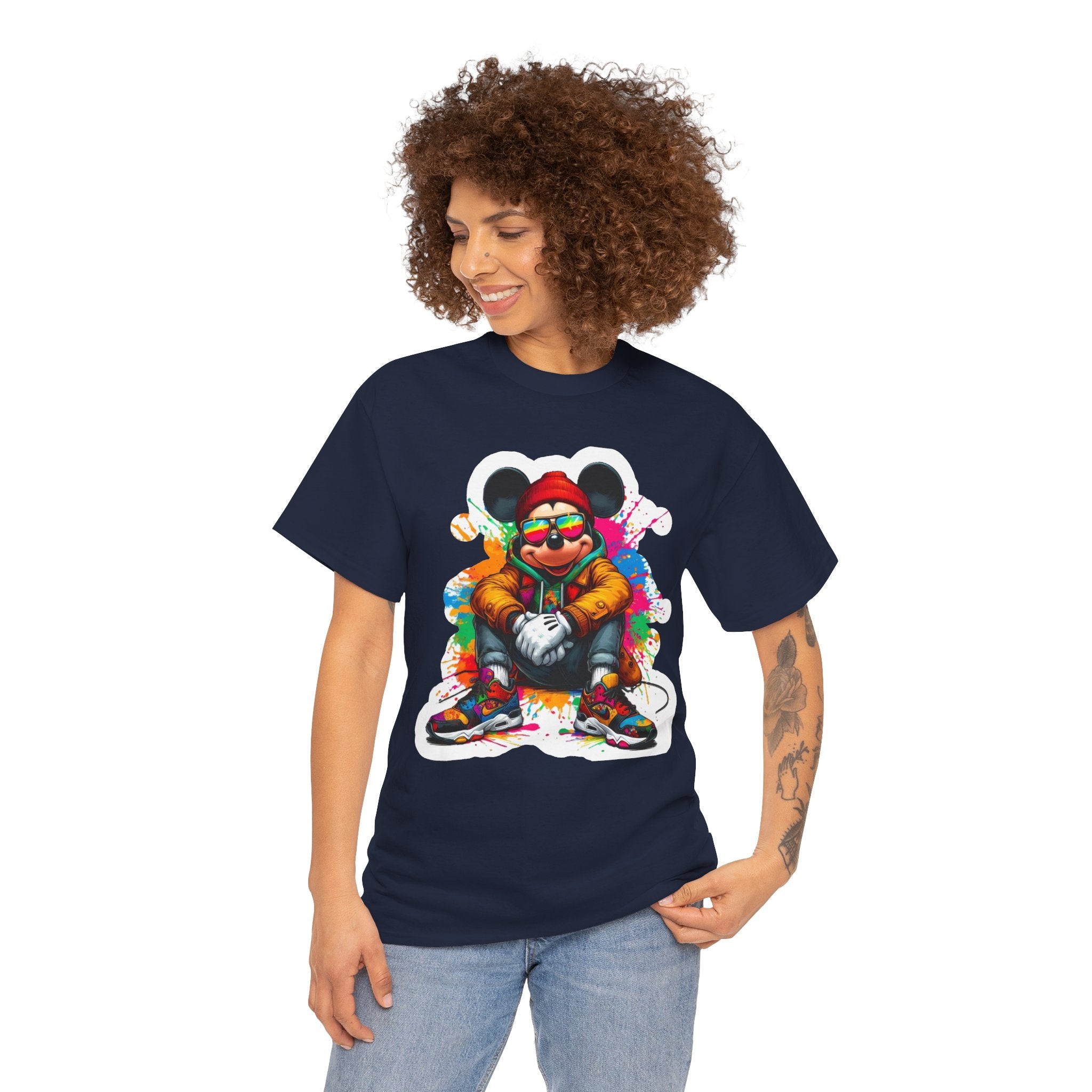 Streetwear Mouse Graphic Tee — Colorful Urban Hip-Hop Cartoon Shirt