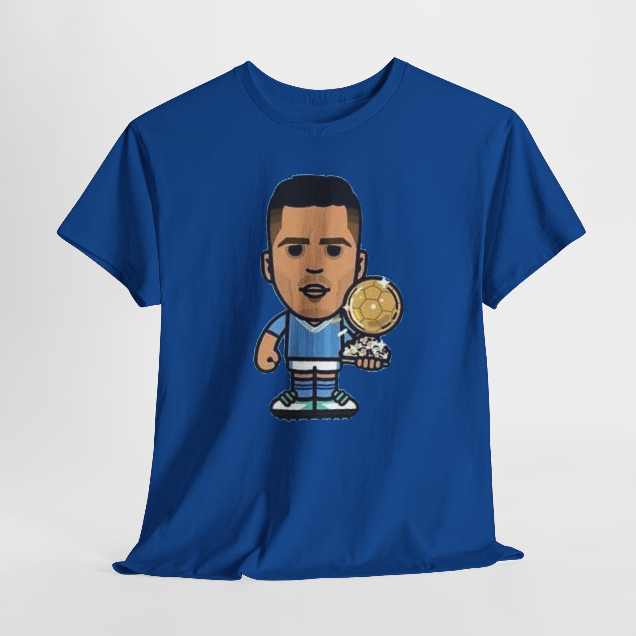 Rodri Manchester City Cartoon Tee — Player Holding Trophy Graphic Shirt